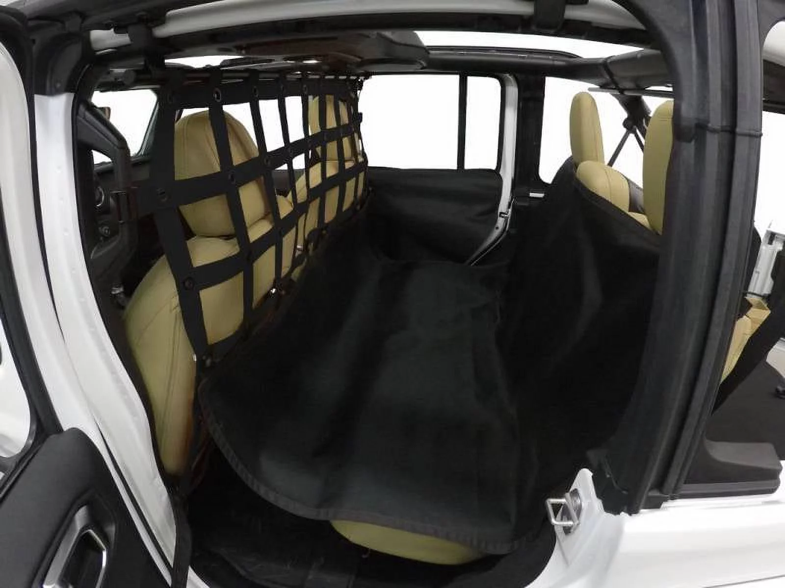 Dirtydog 2018-2022 Fits Jeep Wrangler JLU 2020-2022 Gladiator JT 4 Door Pet Divider With Hammock And Door Protectors Behind Front Seats Webbing Black JL4PH18HBK