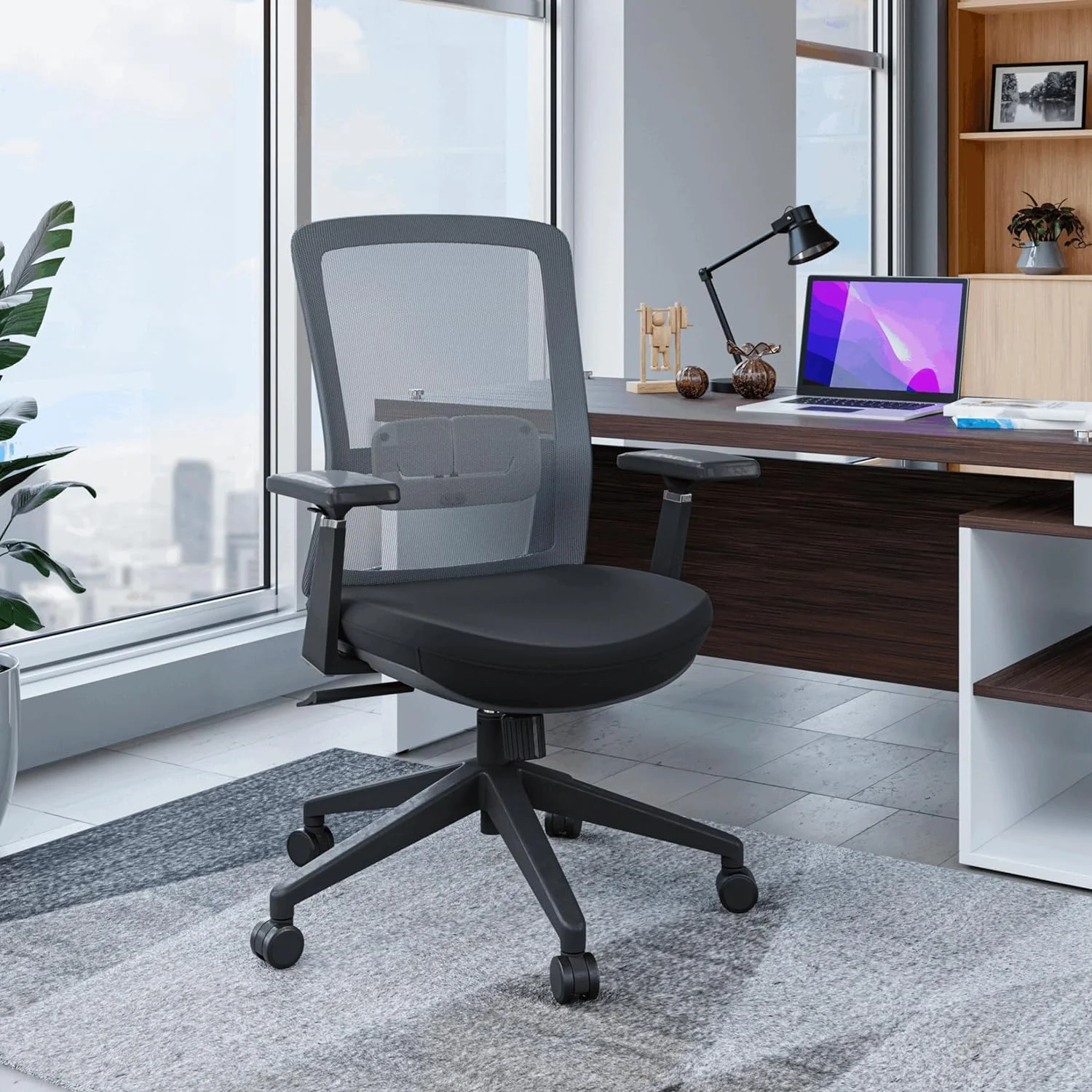Igram Moder Height Office Task Chair With Adjustable Armrests Ad 360 Degree Swivel, Grey
