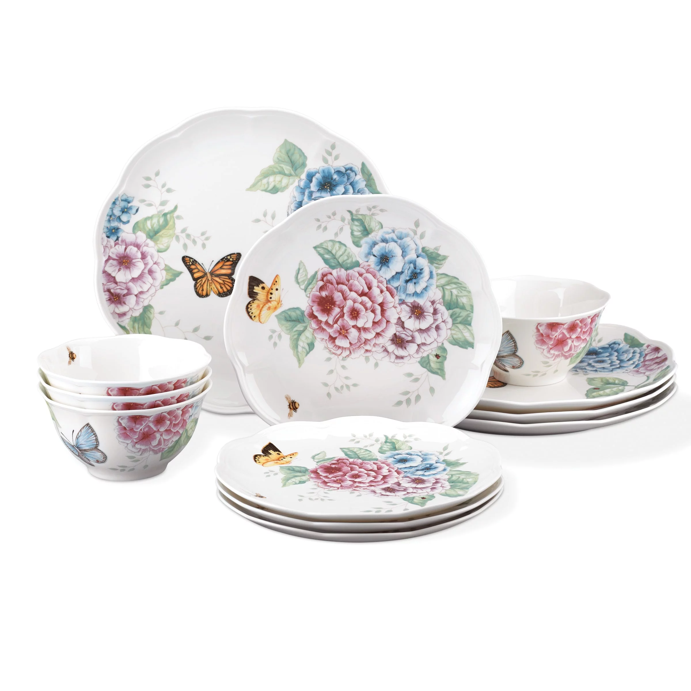 Lenox Butterfly Meadow Hydrangea 12-Piece Dinnerware Set, Service for 4