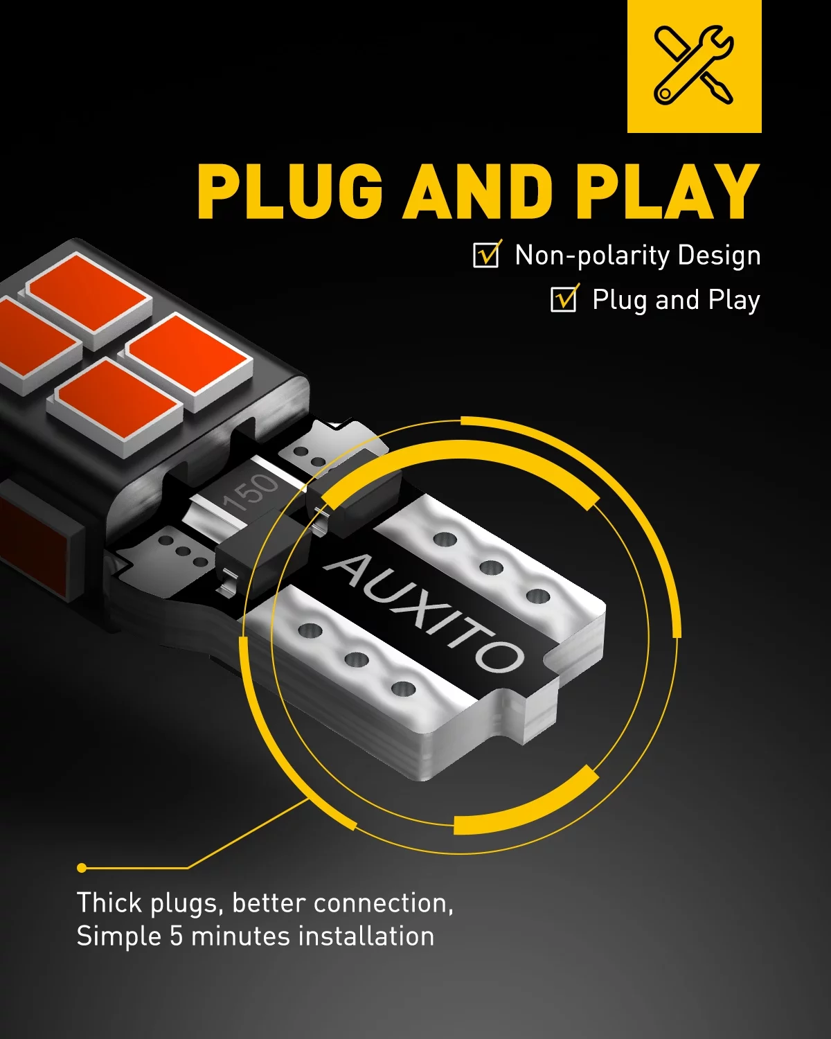 AUXITO 194 LED Light Bulb Red 168 2825 W5W T10 Wedge 14-SMD LED Replacement Bulbs for Car Dome Map Door Courtesy License Plate Lights, Pack of 10