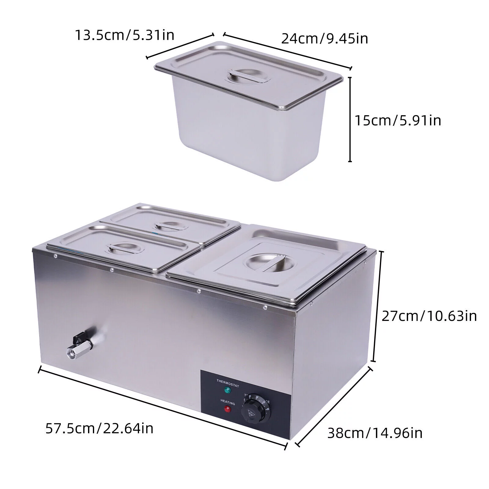 3 Pot Countertop Food Warmer Commercial Catering Display Steam Table 110v 600w