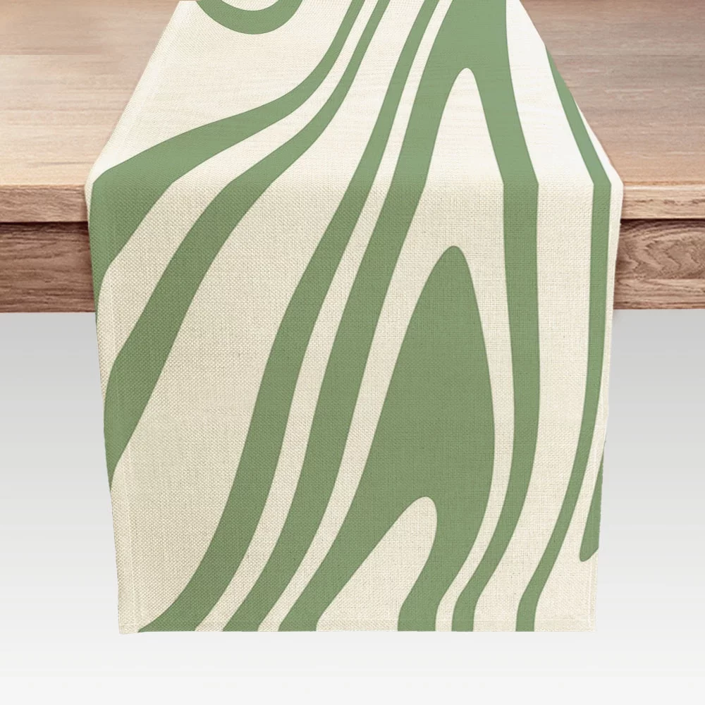 Sage Green Table Runner Linen Burlap Fabric, Modern Abstract Farmhouse Holiday Table Decoration for Kitchen Dining Room Coffee Table Rectangular Runner 13 x 72 Inches