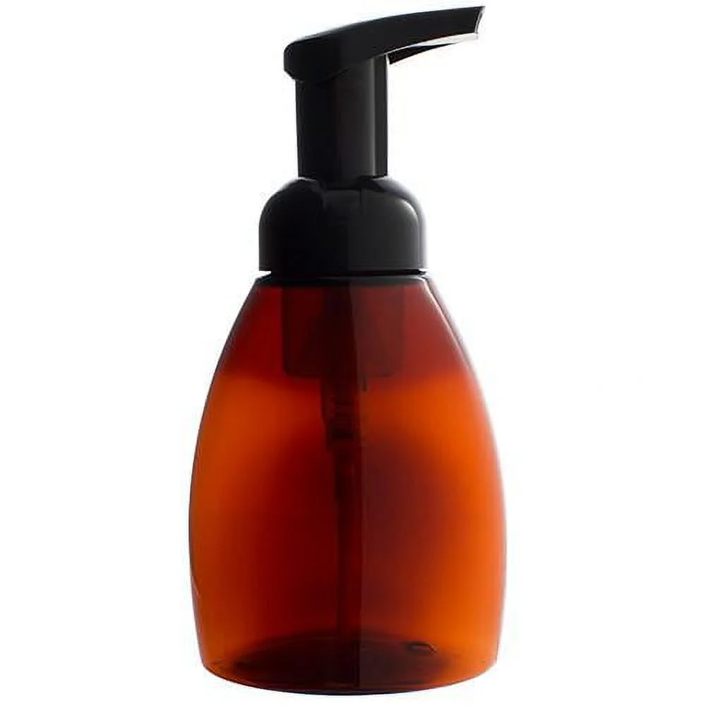 Amber Plastic Foaming Bottle with Black Foam Pump Dispenser - 8.3 oz / 250 ml
