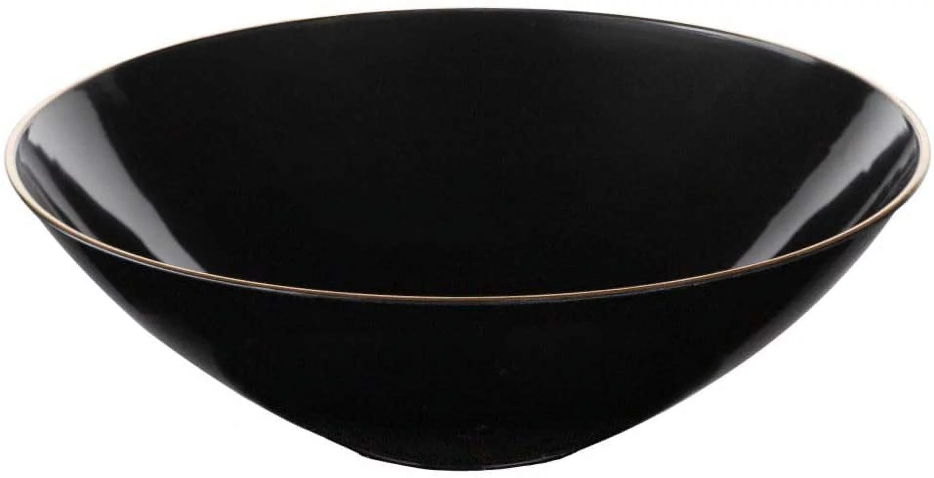 (10 PACK) EcoQuality 16 oz Black Plastic Round Bowls with Gold Rim - Disposable Plastic Soup Bowls, Heavy Duty Plastic Salad Bowls, Dessert Bowl for Baby Showers, Weddings, Birthday Party