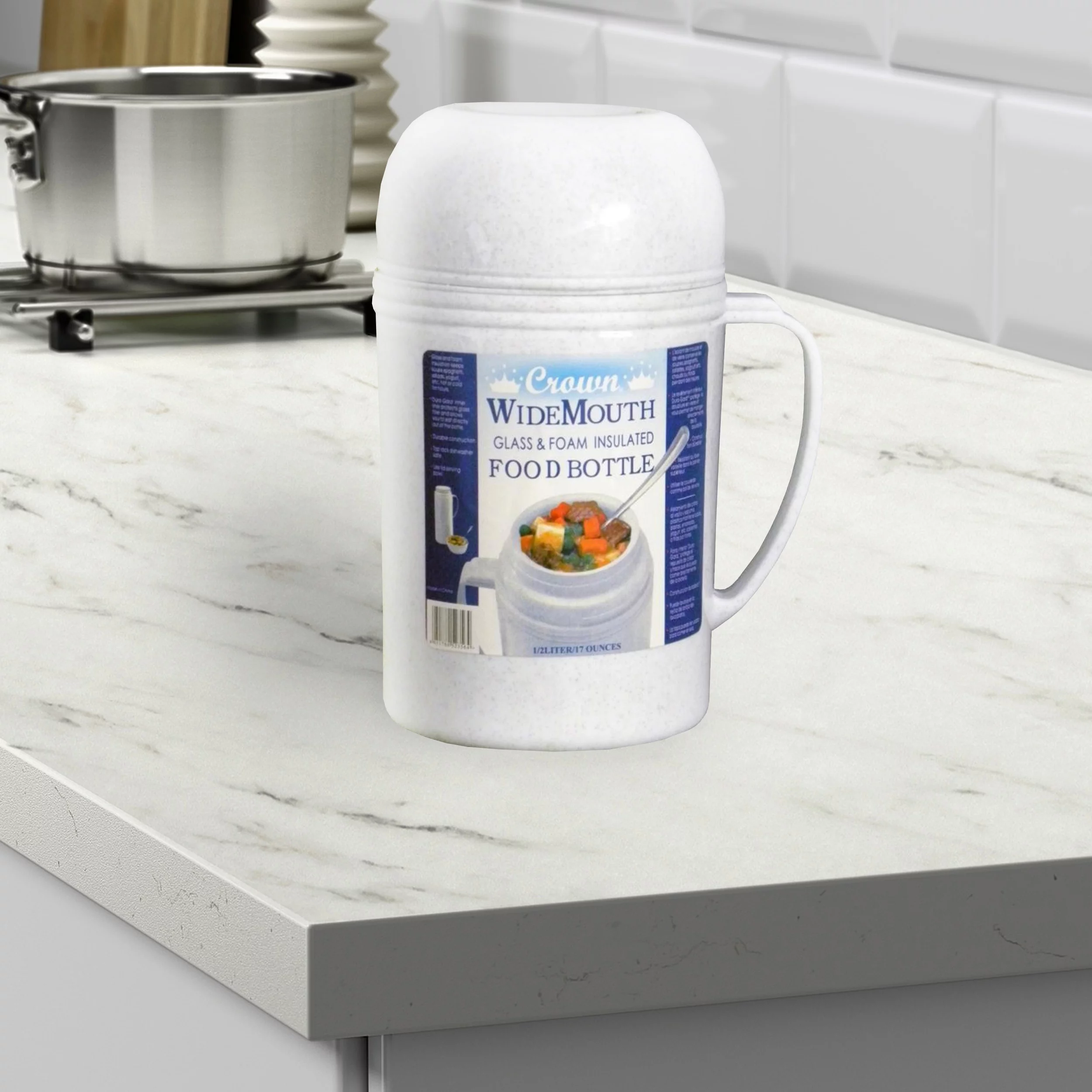 Brentwood 0.5L Wide Mouth Glass Vacuum/Foam Insulated Food Thermos