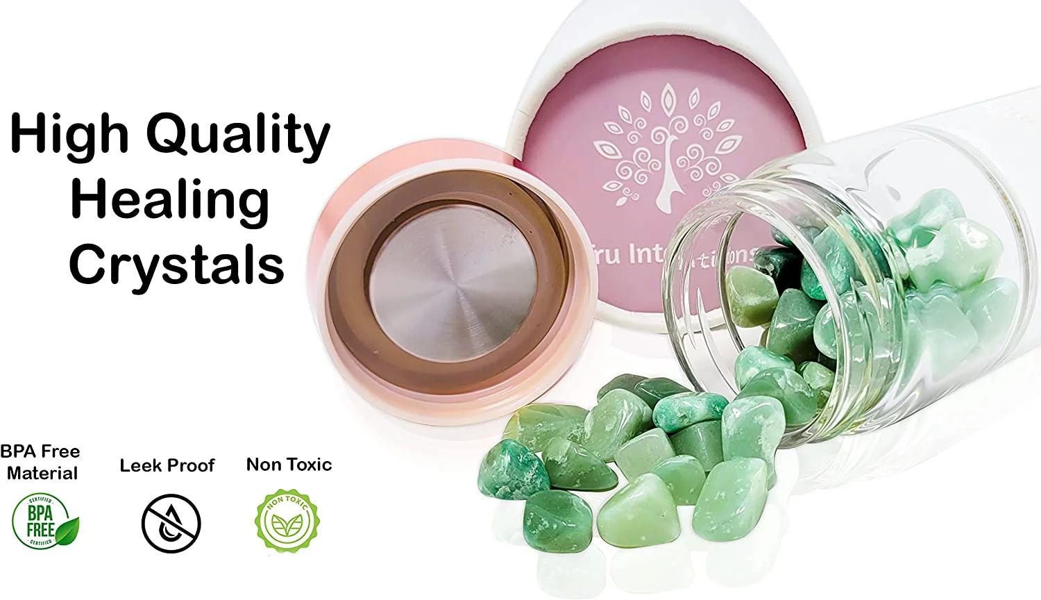 Rose Gold - Aventurine Healing Power Crystal Infuser Glass Bottle