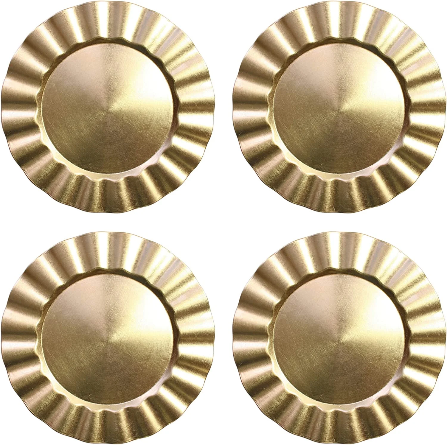 American Atelier, Round, Ruffled Melamine Decorative Gold Charger Plates, Set of 4, 13