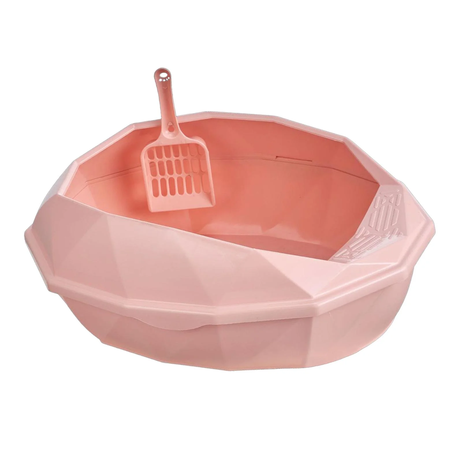 Toysmith Open Top Cat Litter Tray Cats Litter Pan with High Side with Hollow Spoon Pet Litter Pan for Kitty Small Animal Cats Pet Gift Pink