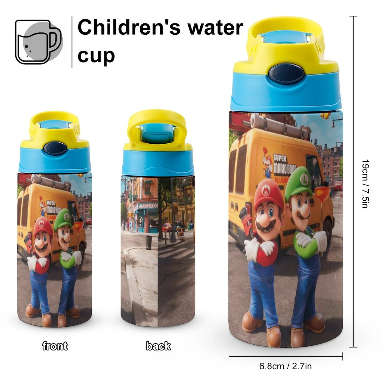 Mario Bros Movie Game Kid's Insulated Water Bottle With Straw Vacuum Stainless Steel Cup Leak-Proof Children Toddler Thermoses