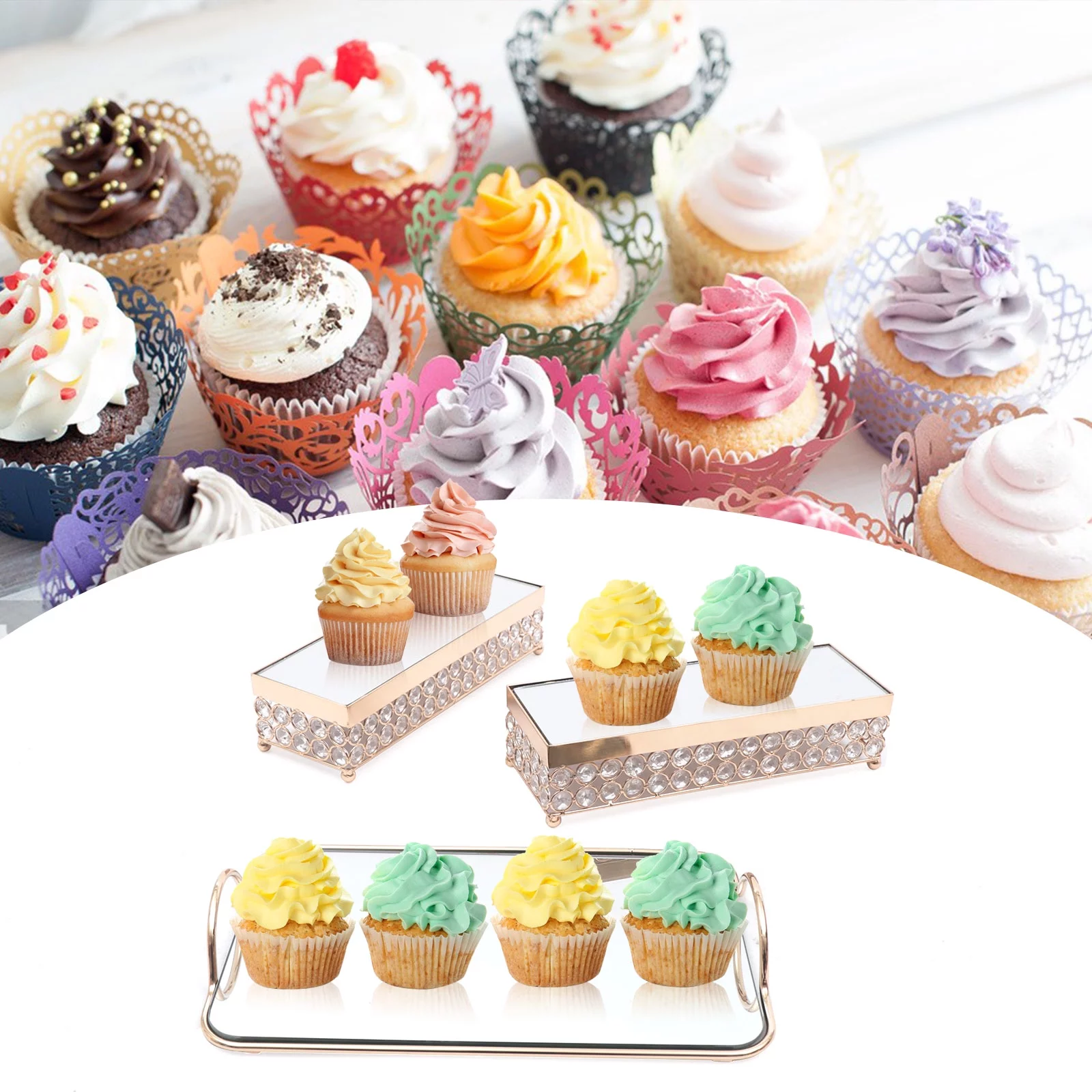 Loyalheartdy Gold Crystal Cake Stand Set of 10, Metal Cupcake Stand Party Dessert Display Holder Pastry Trays Fruit Plate