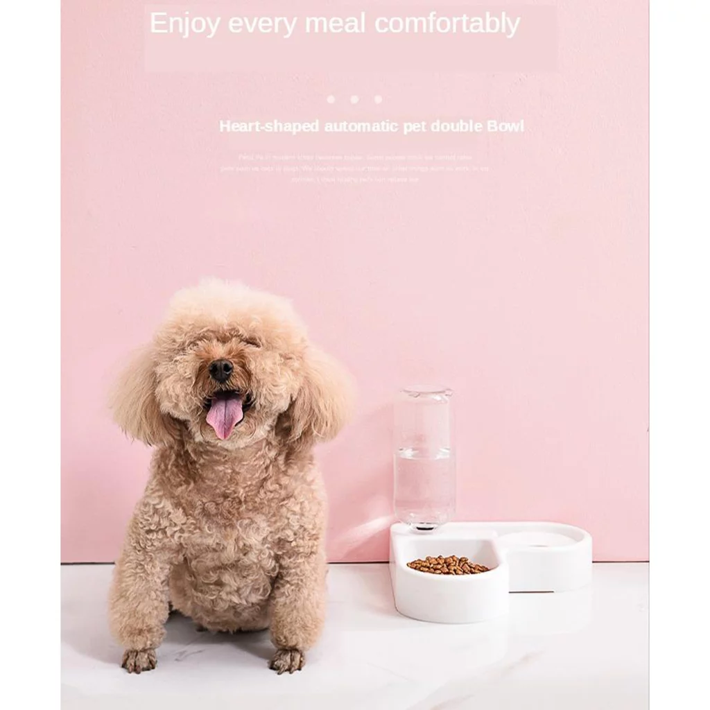 double puppy Cat Bowls, Gravity Food Bowl, Pet Automatic Drinking Fountain Dispenser Detachable Transparent Feeder Bowls