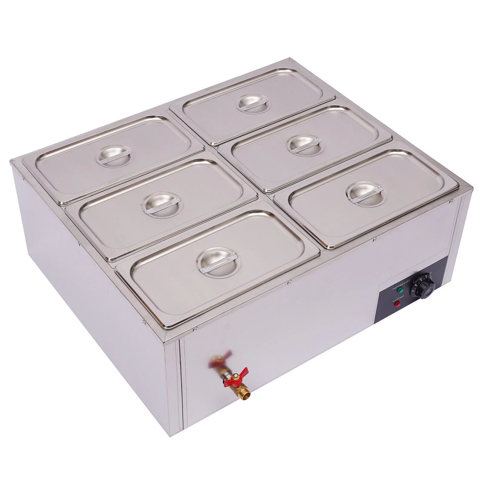 850W Commercial 6-Pan Food Warmer Electric Table Steamer Heater with Lid for Catering