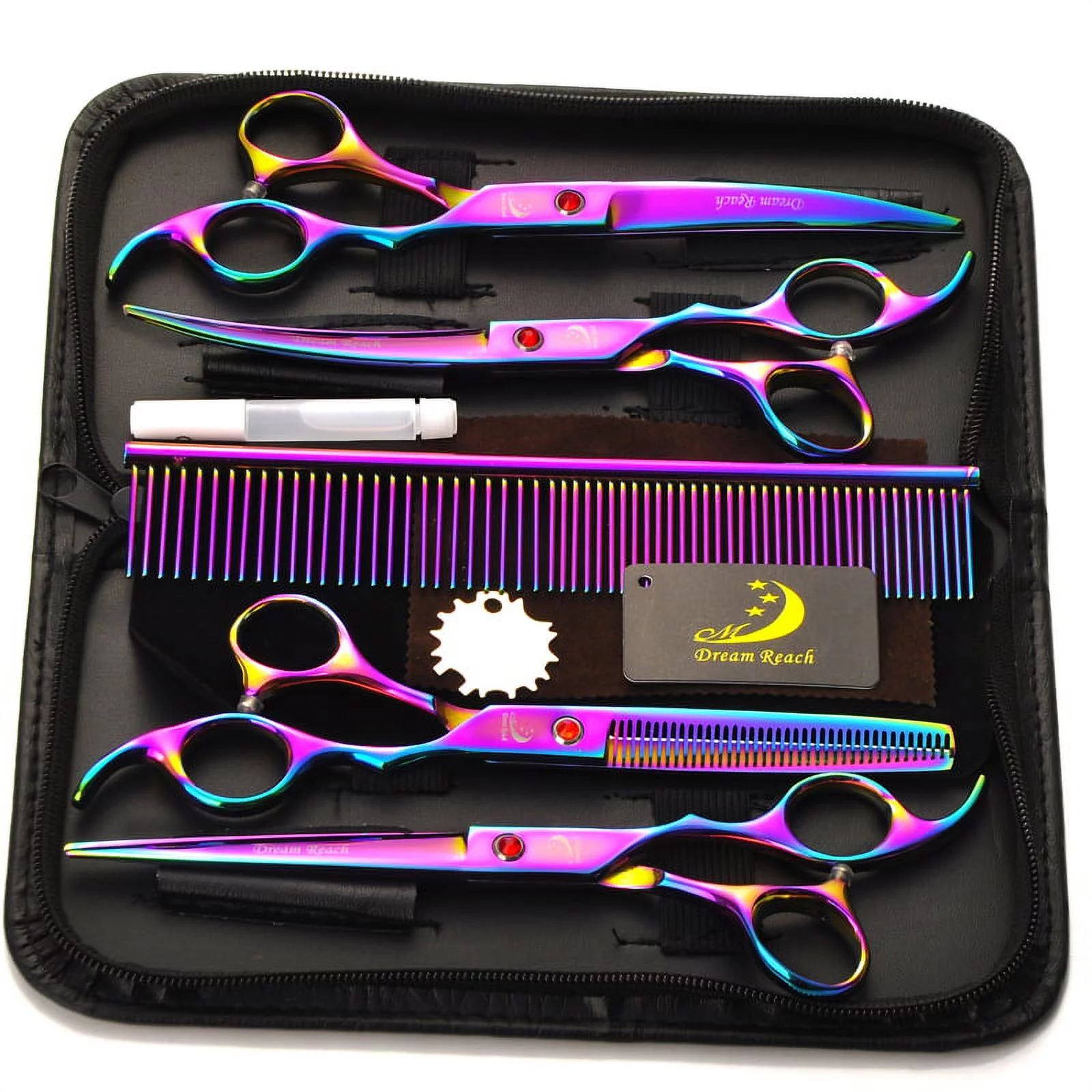 4Pcs/Set Hairdressing Scissors 7'' Professional Salon Barber Shears stainless steel Haircut Tool Kit with Comb for Adults Kids Hair Styling,Pet Dod Cat Grooming CoastaCloud