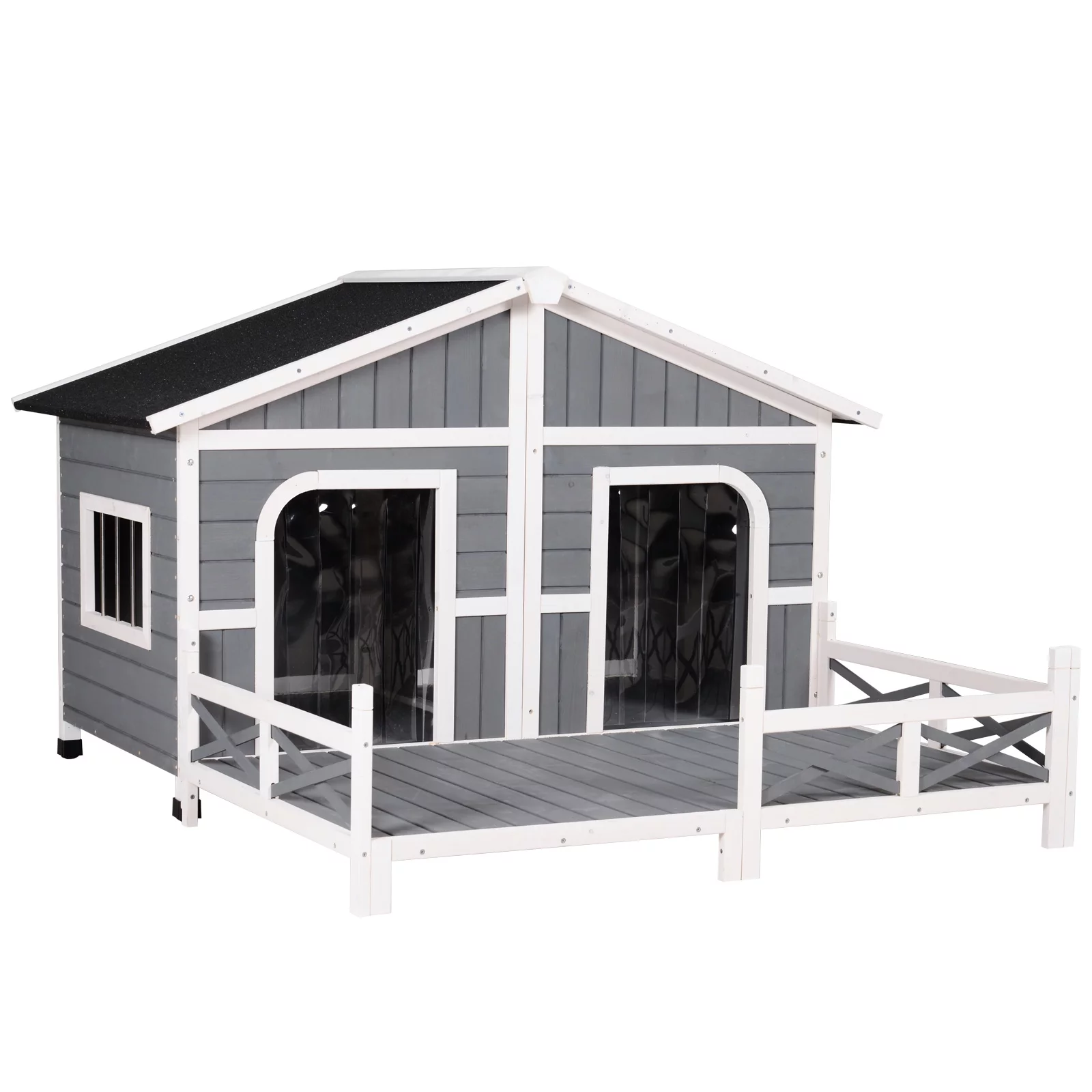 Pawhut Wooden Large Dog House, Perfect for the Porch or Deck and Includes Bottom Slide-Out Tray, 59