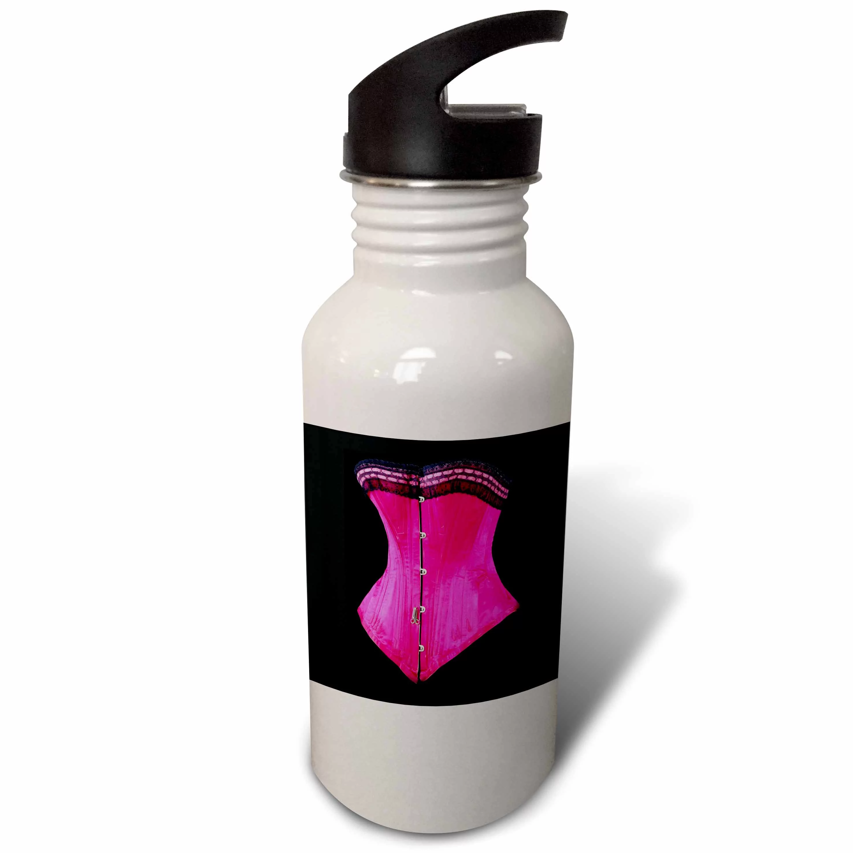 Fuchsia Corset On Black 21 oz Sports Water Bottle wb-80362-1