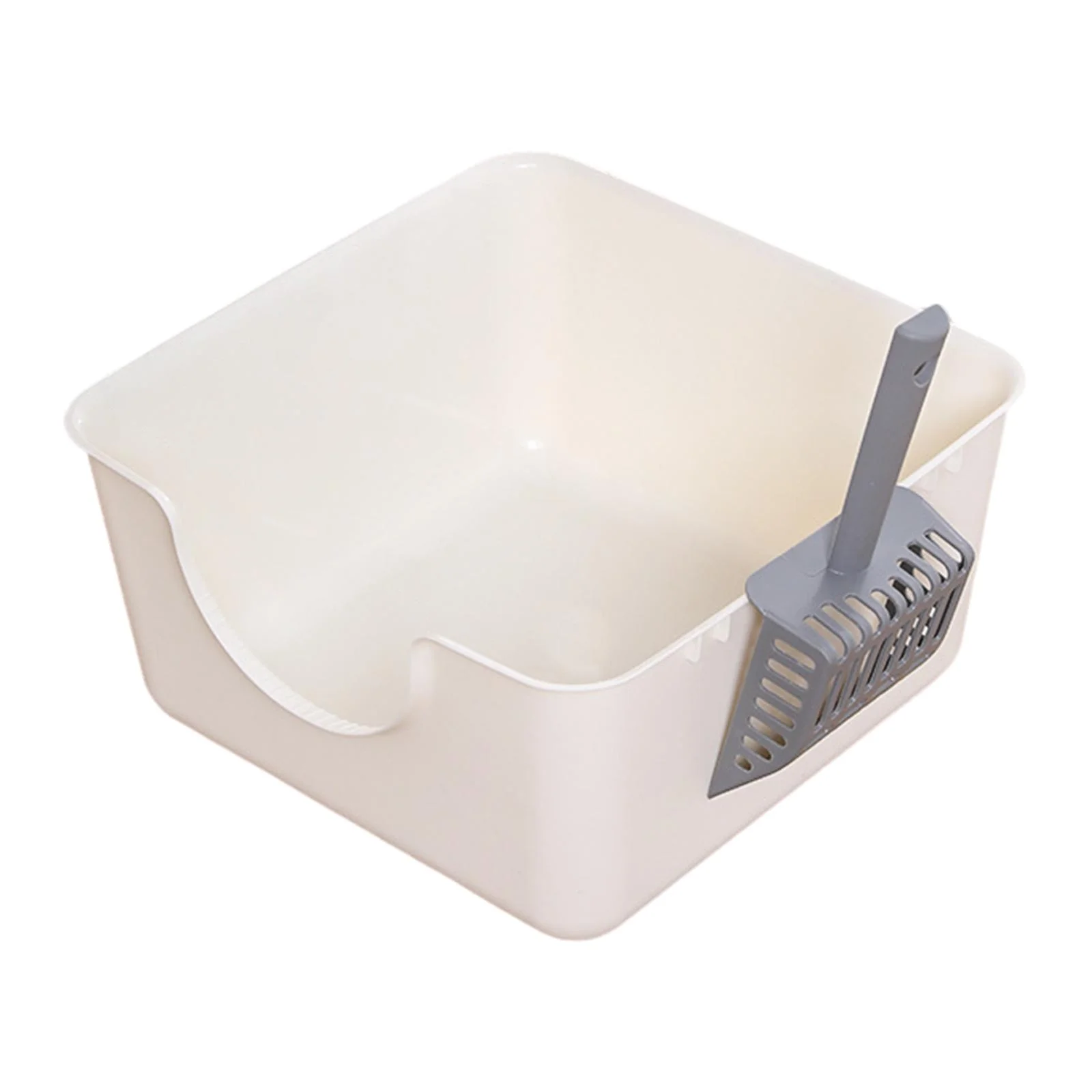 Gazechimp Open Litter Box Kitty Litter Pan Durable Easy to Cleaning U Shape Lowered Front white