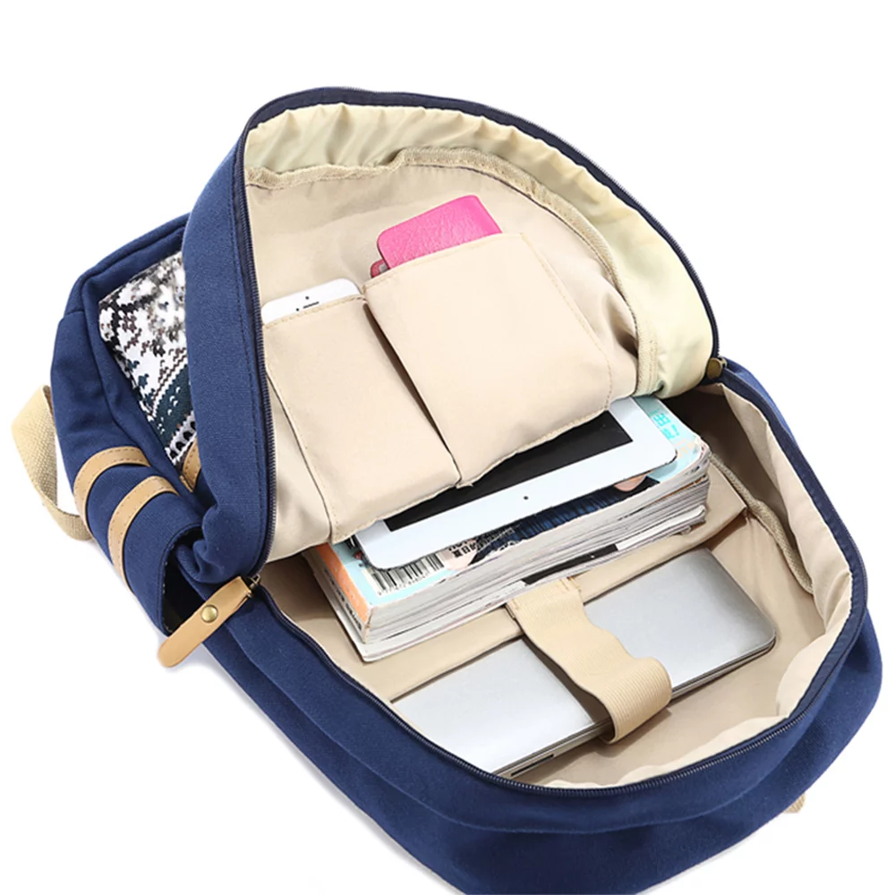 Casual Backpack Student Lightweight Canvas Laptop Bag Shoulder Bag School bag Travel Knapsack Bag with Free pen bag