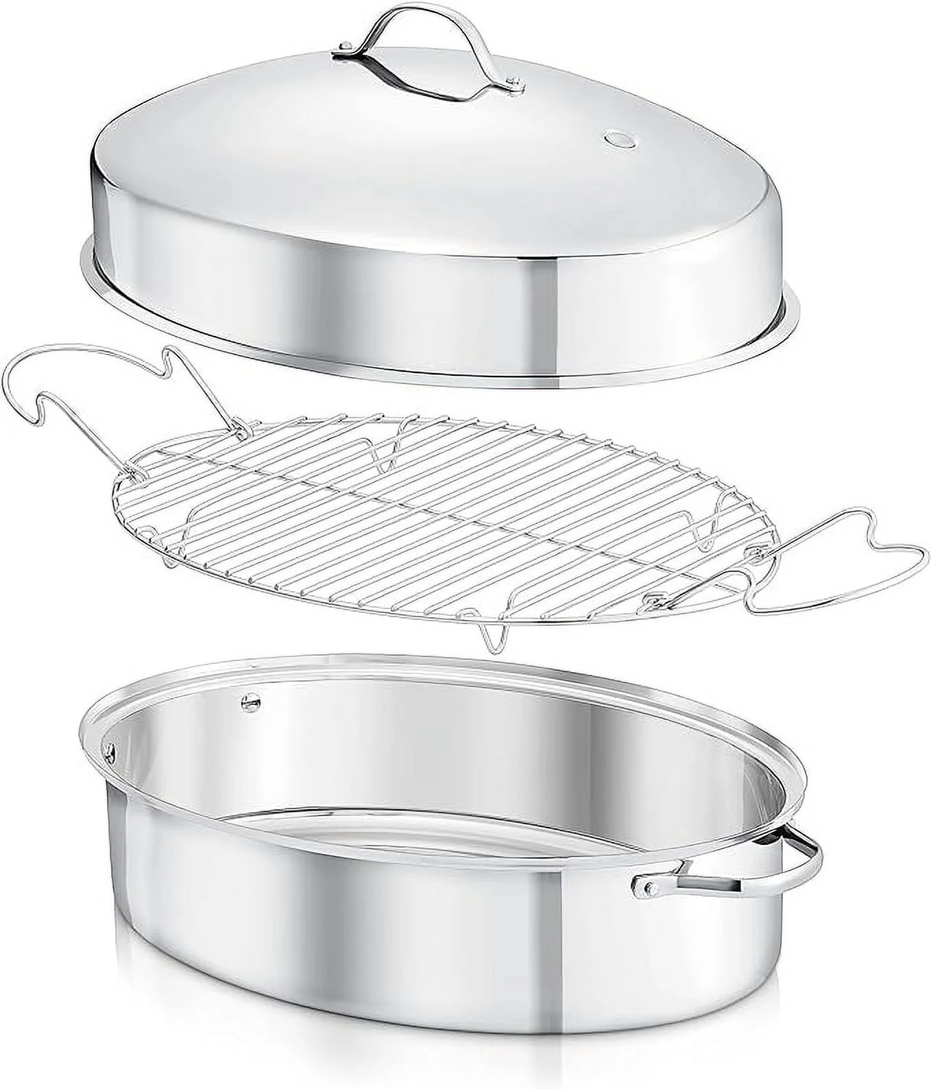 Open Box NutriChef Oval Roasting Pan Roaster Polished Rack NCOAVL99 - STAINLESS STEEL