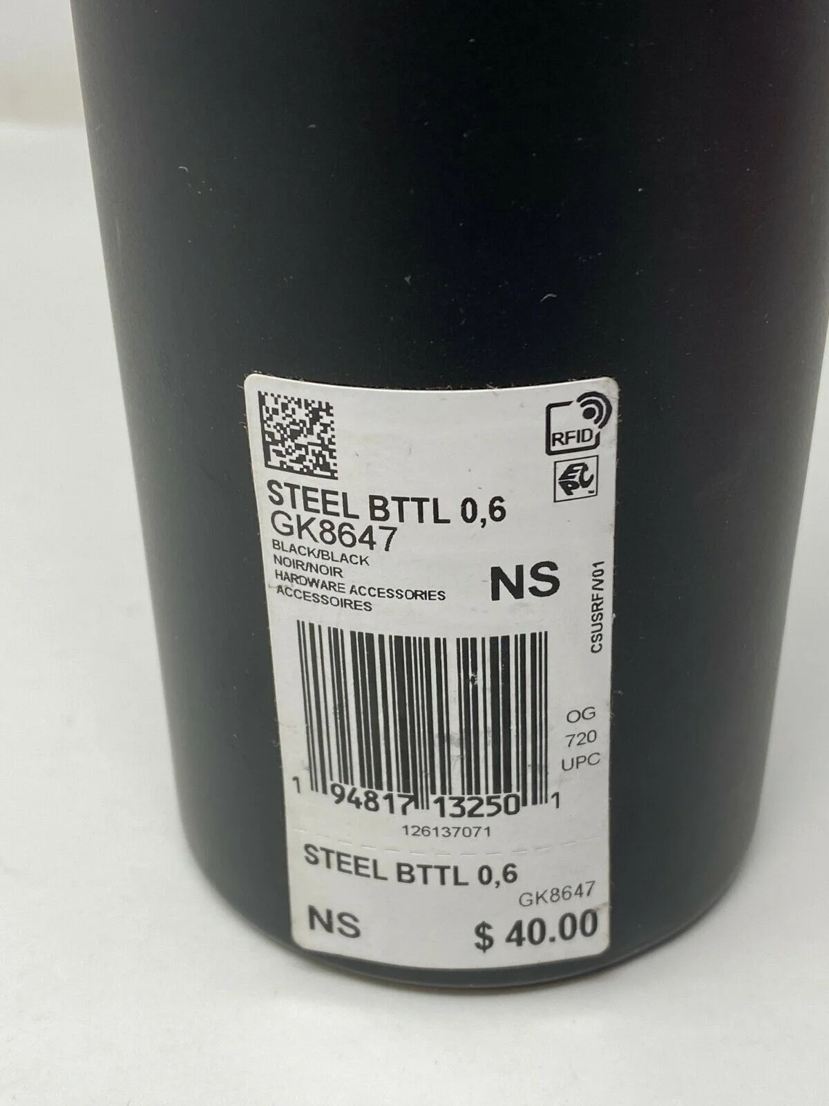 Adidas Stainless Steel Water Bottle Black 32 OZ - New With Tags