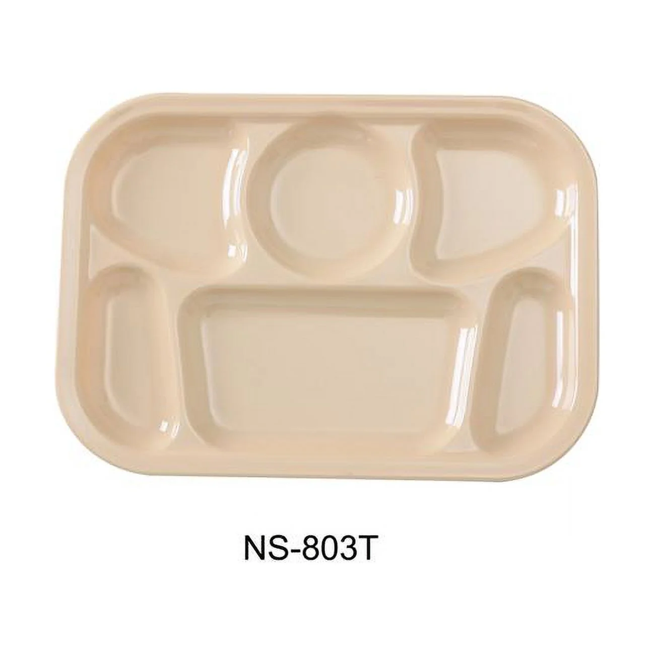 Nessico 6-Compartment Plate - Rectangular - Melamine, Tan - 13 x 9.5 in. - Pack of 12