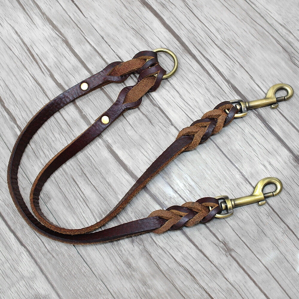2 Way Braided Leather Dog Leash Double Coupler Splitter Walking Lead Twin Dogs
