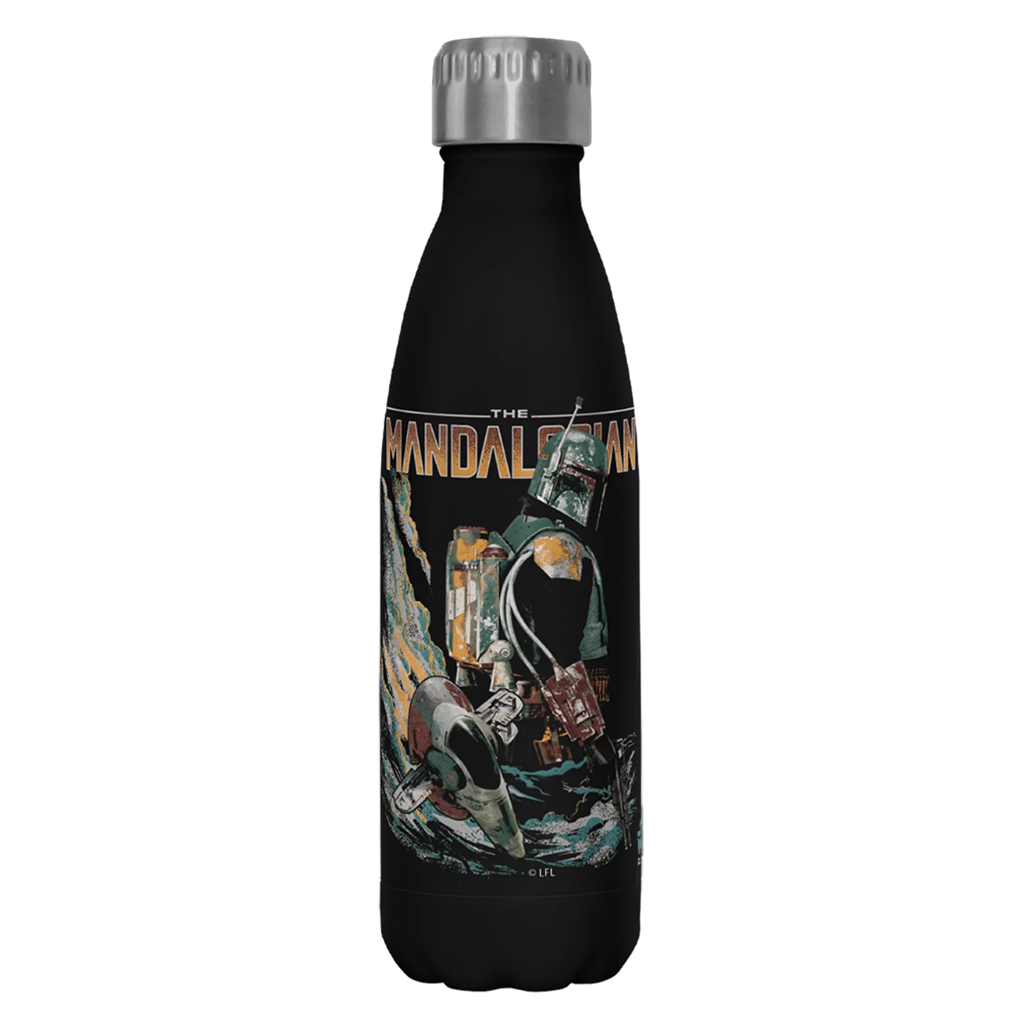 Star Wars: The Mandalorian Retro Logo  Stainless Steel Water Bottle Black 17 oz.