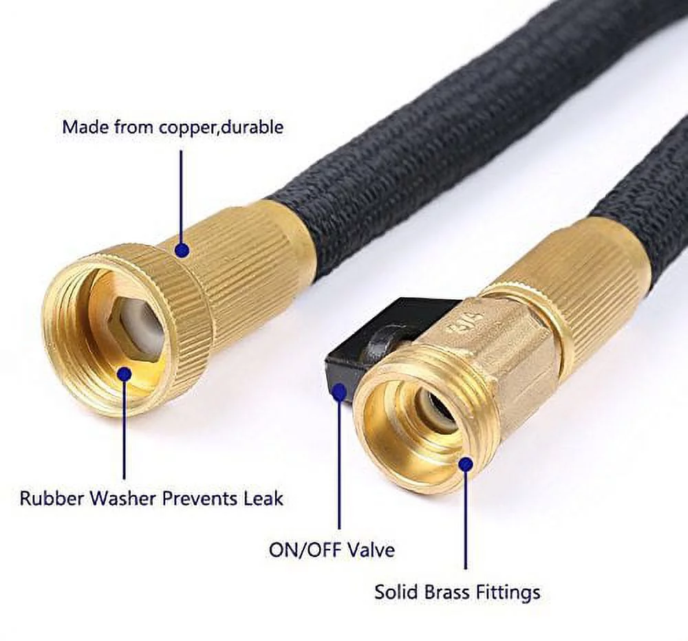SOGA 50 Ft Expandable Garden Hose with Spray Nozzle 9 Switch Patterns of Watering Hose, Garden Wash Hose, Car Wash, Latex Tube Pipe Solid Brass Durable, Pet Showering Wash Include Hanger - Black