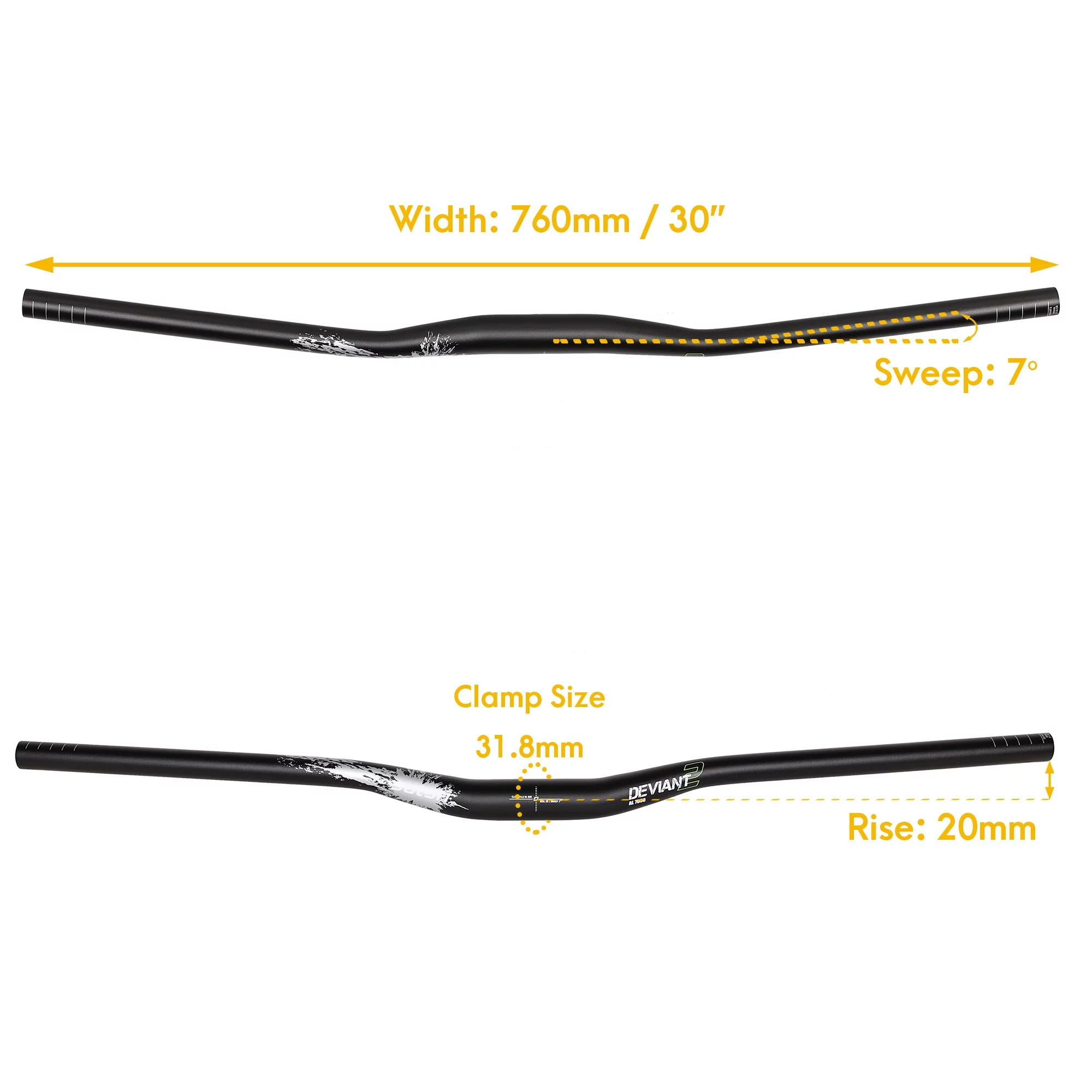 SATORI 31.8mm 760mm Flat Riser Handlebar for MTB - 20mm Rise - 7 Degree Sweep