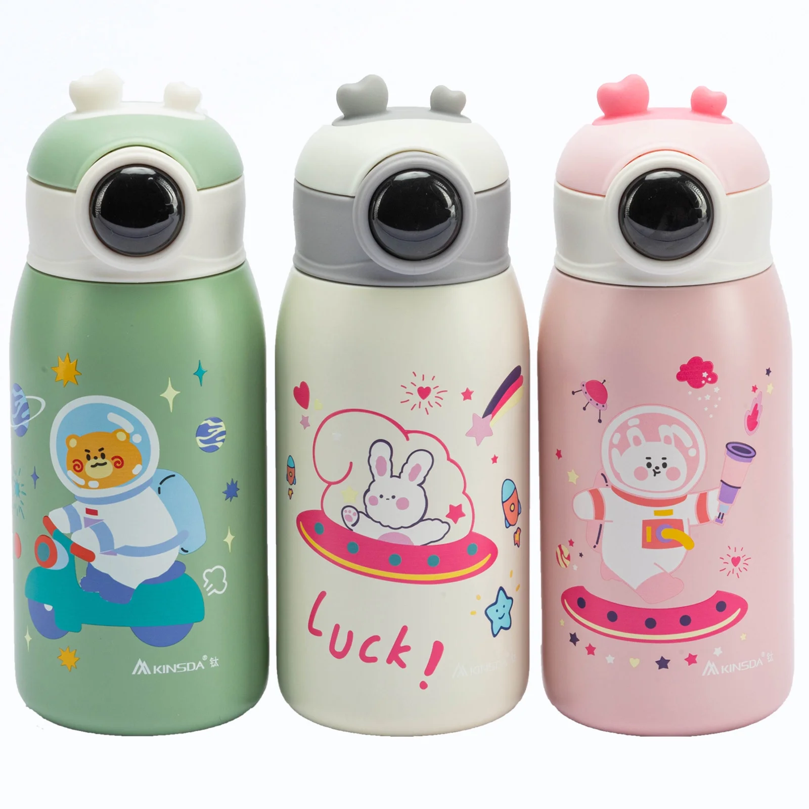 Insulated Water Bottle, Kids 19oz Titanium Thermos Water Bottle with 2 Lids, Leak-Proof Crossbody Water Cup, Vacuum Insulated Kids Straw Bottle