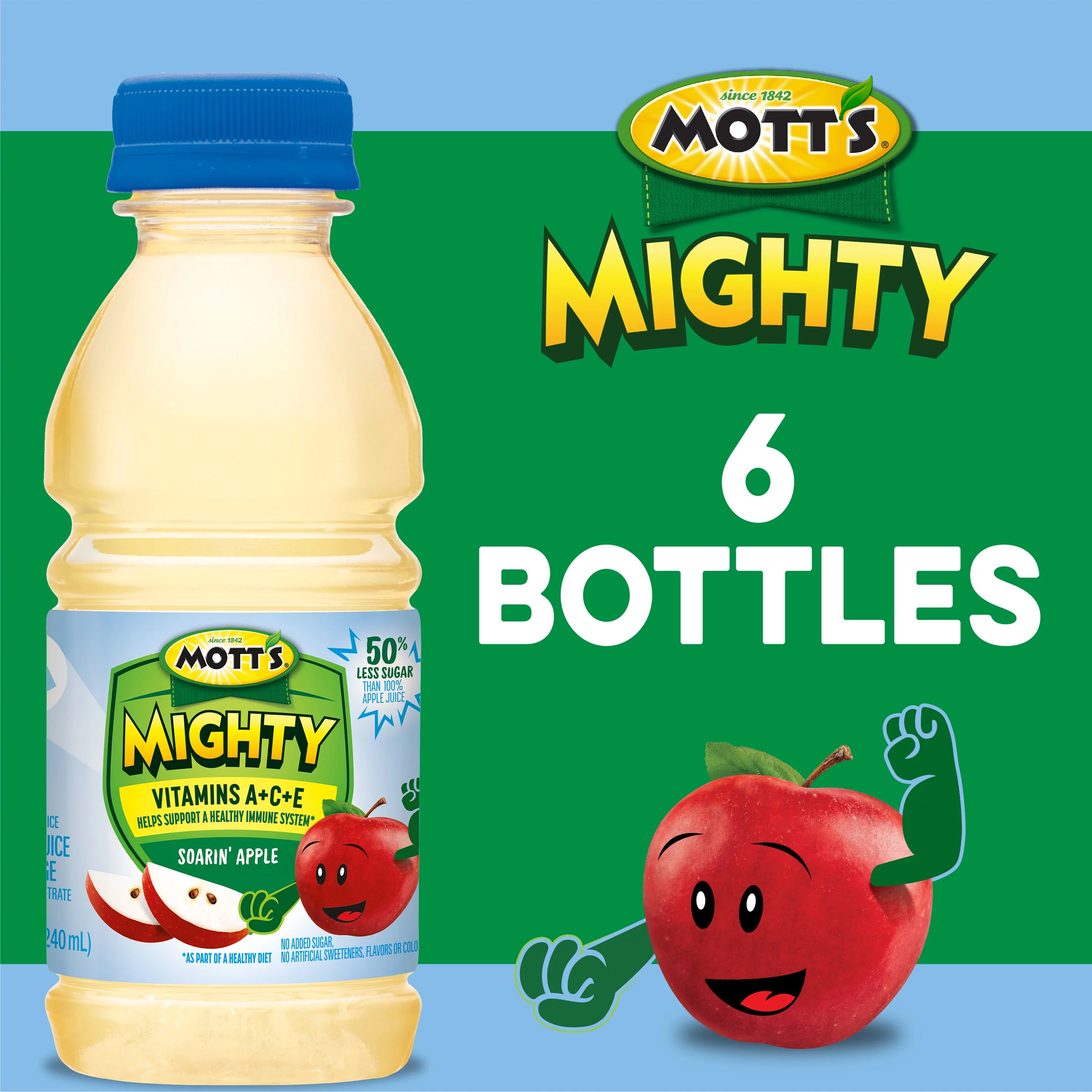 Mott's Mighty Soarin' Apple Juice, 8 fl oz, 6 Count Bottles