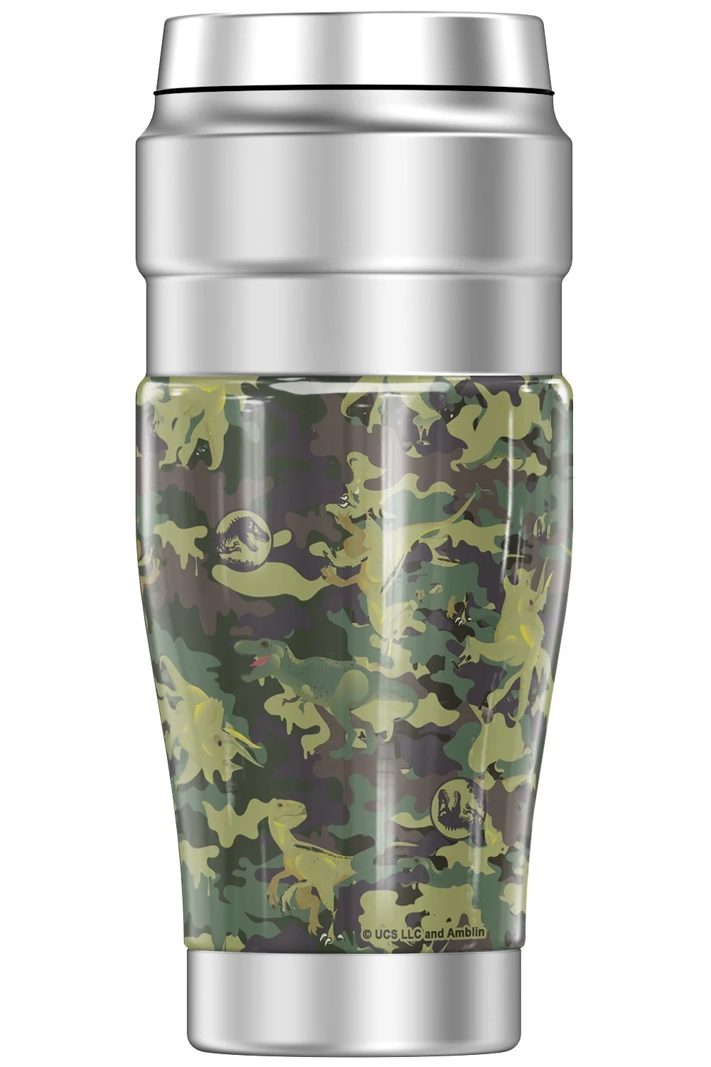 Jurassic Park Camo Logo THERMOS STAINLESS KING Stainless Steel Travel Tumbler, Vacuum insulated & Double Wall, 16oz