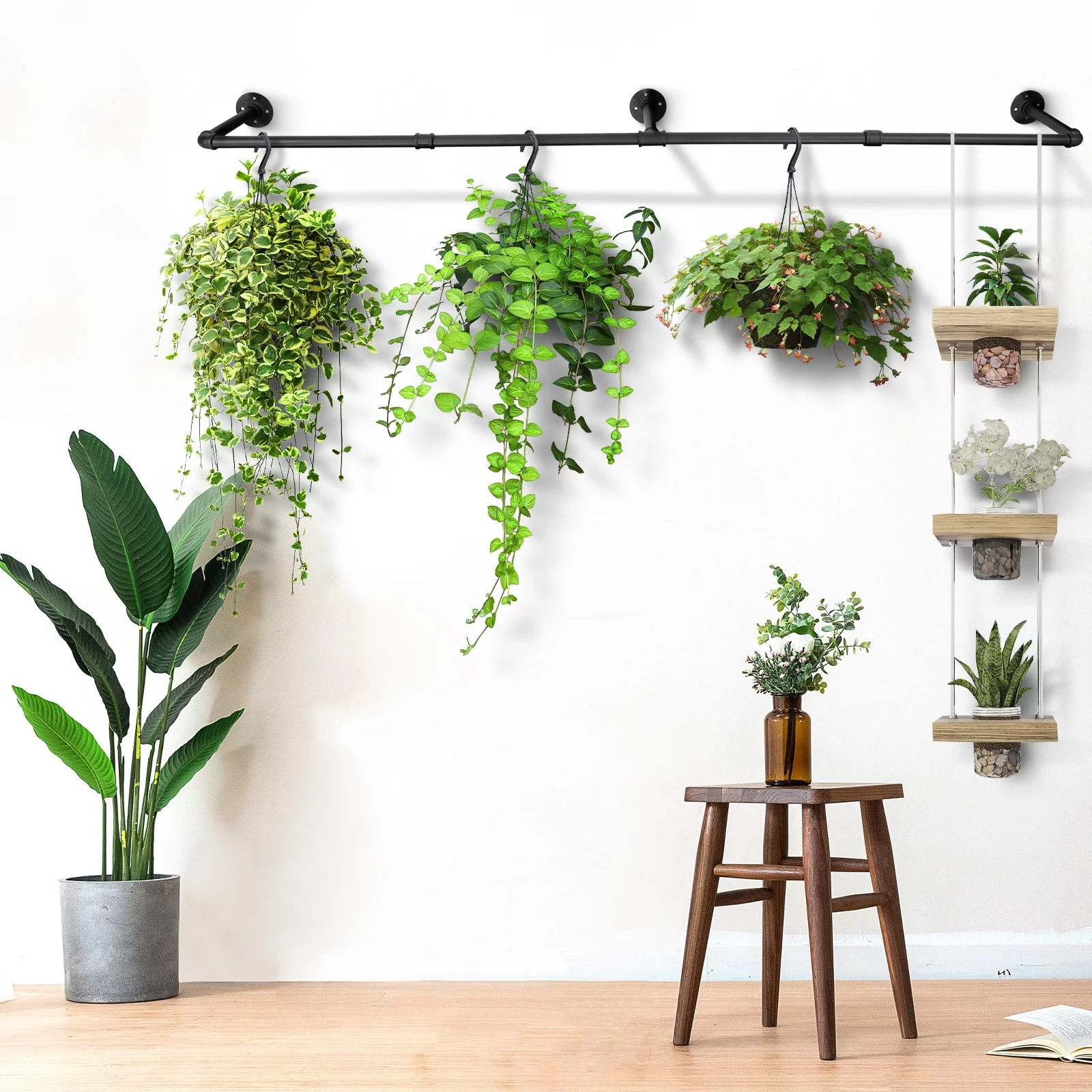 Industrial Pipe 72'' L Clothes Rack, Wall Mounted Heavy Duty Metal Garment Display Hanging Rod Bar, Max Load 135lbs (Black)