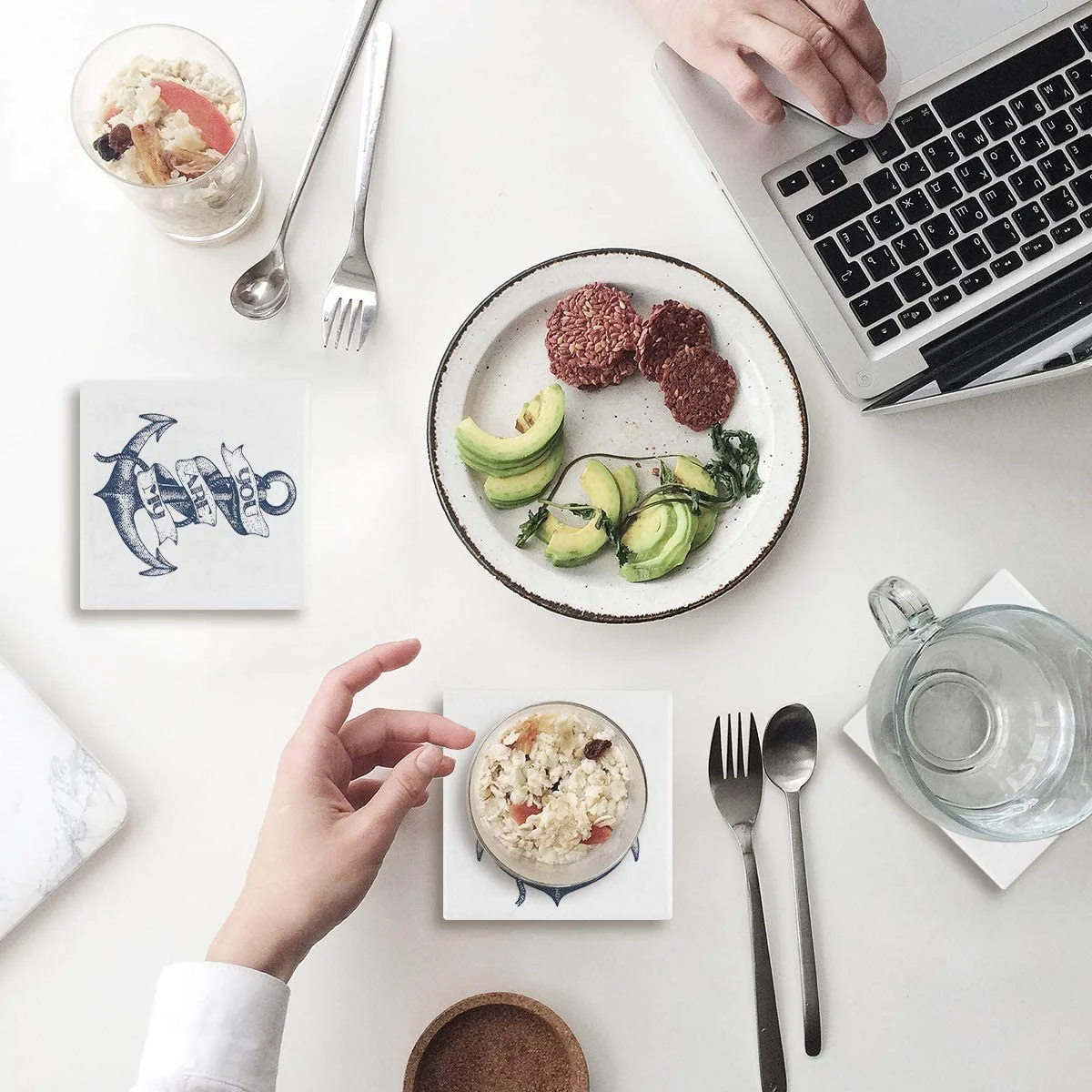 KXMDXA Dolphin Jumps Out of The Water Ocean Theme Set of 6 Coaster for Drinks, Absorbent Ceramic Stone Coasters Cup Mat with Cork Base for Home Kitchen Room Coffee Table Bar Decor