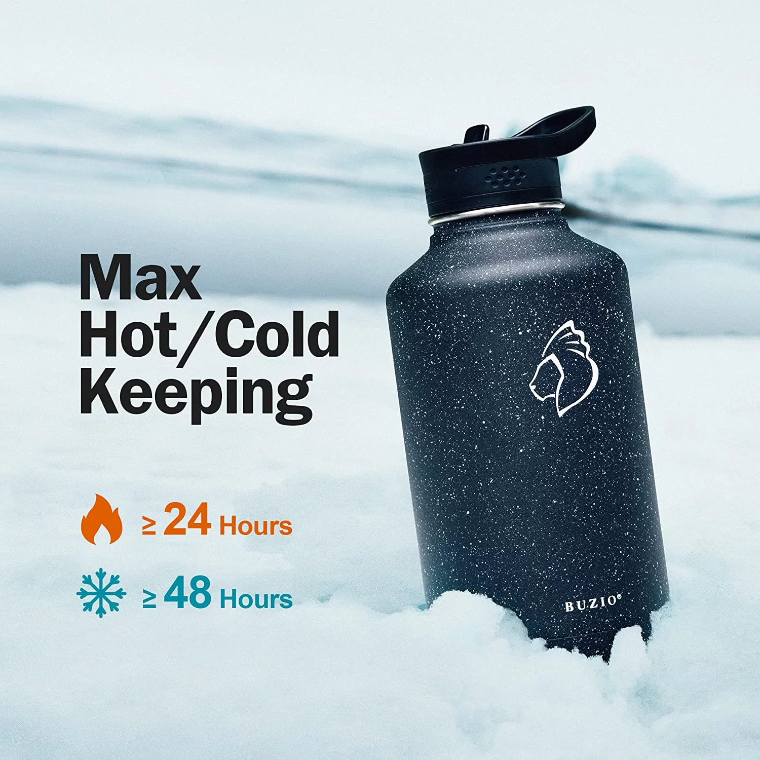 Buzio Insulated Stainless Steel Water Bottle with Straw Lids, 64 oz Vacuum Water Jug, Starry Black