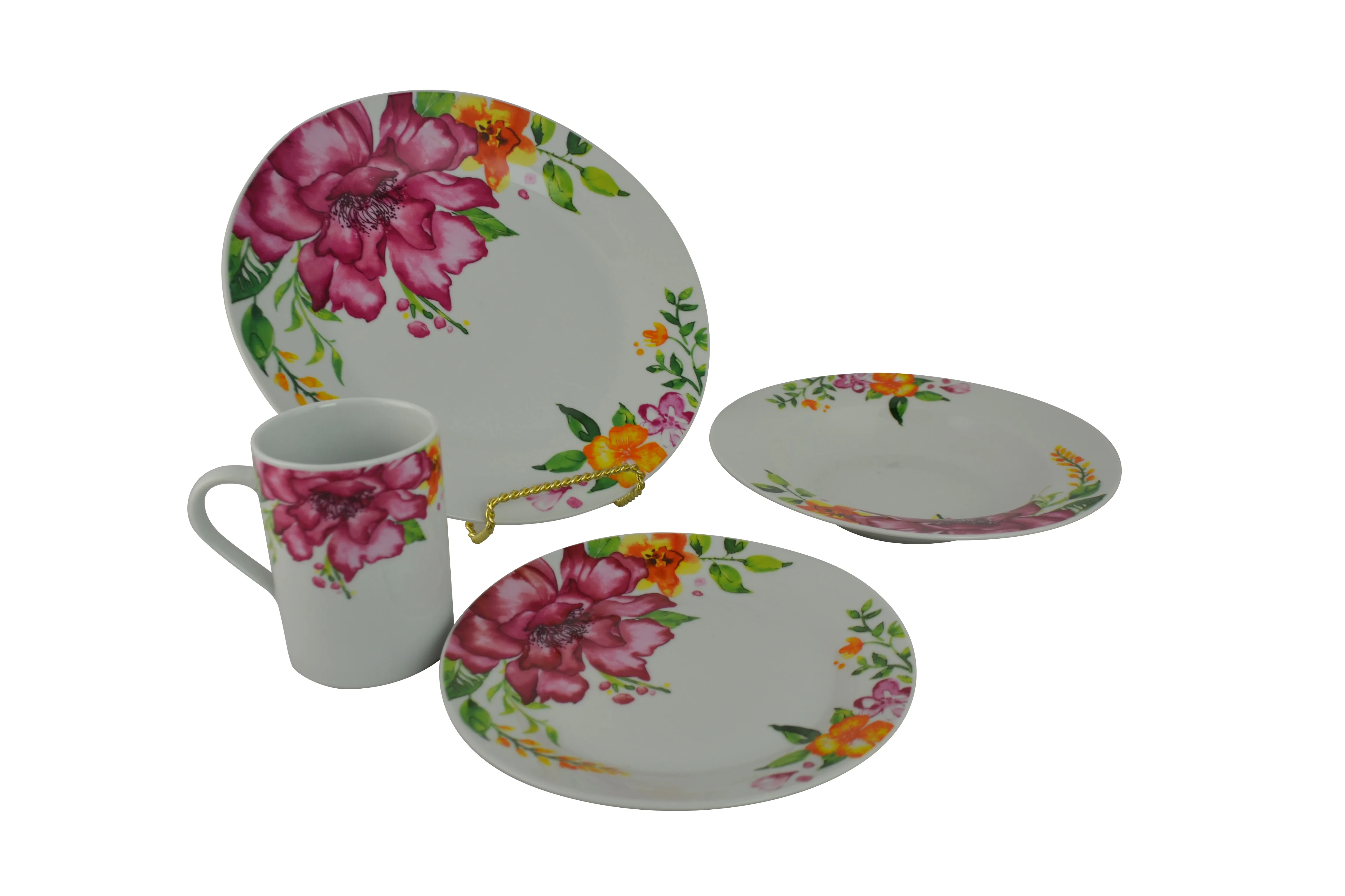 16 Piece purple Floral Dinnerware Set Service for 4