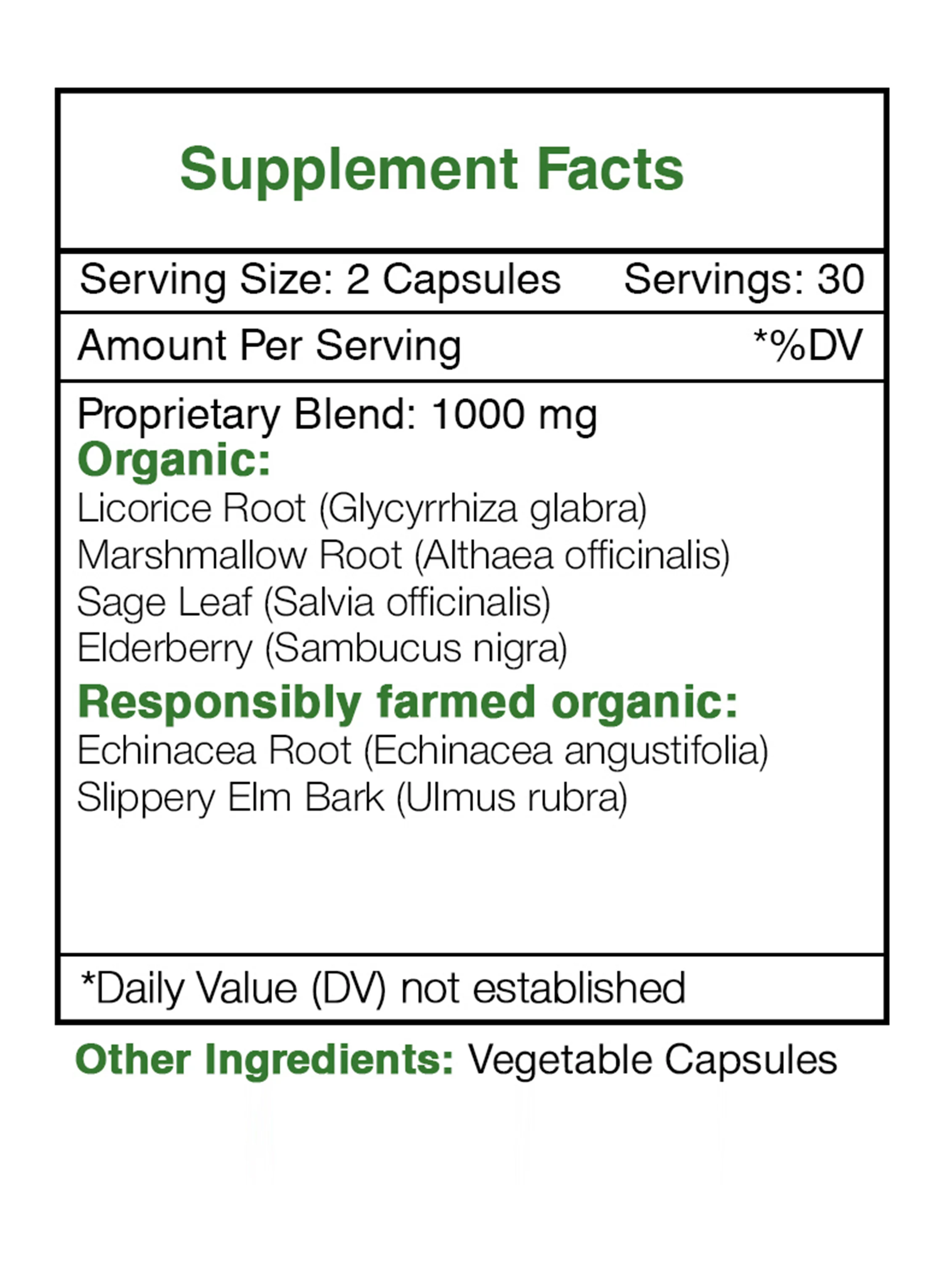 Throat Soothe 60 Capsules, 500 mg, Licorice, Slippery Elm, Marshmallow, Sage, Echinacea, Elder Berry. Sore Throat Formula