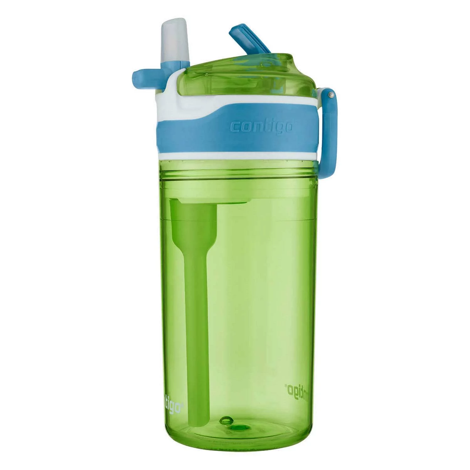 Contigo Kids 2-in-1 Snack Hero Tumbler Featuring 4oz Snack Holder Stacked on Top of 13oz Water Bottle - BPA Free, Durable Tritan w/Flexible Carry Handle & Spill-Proof Valve, Green & Blue – 2 Pack