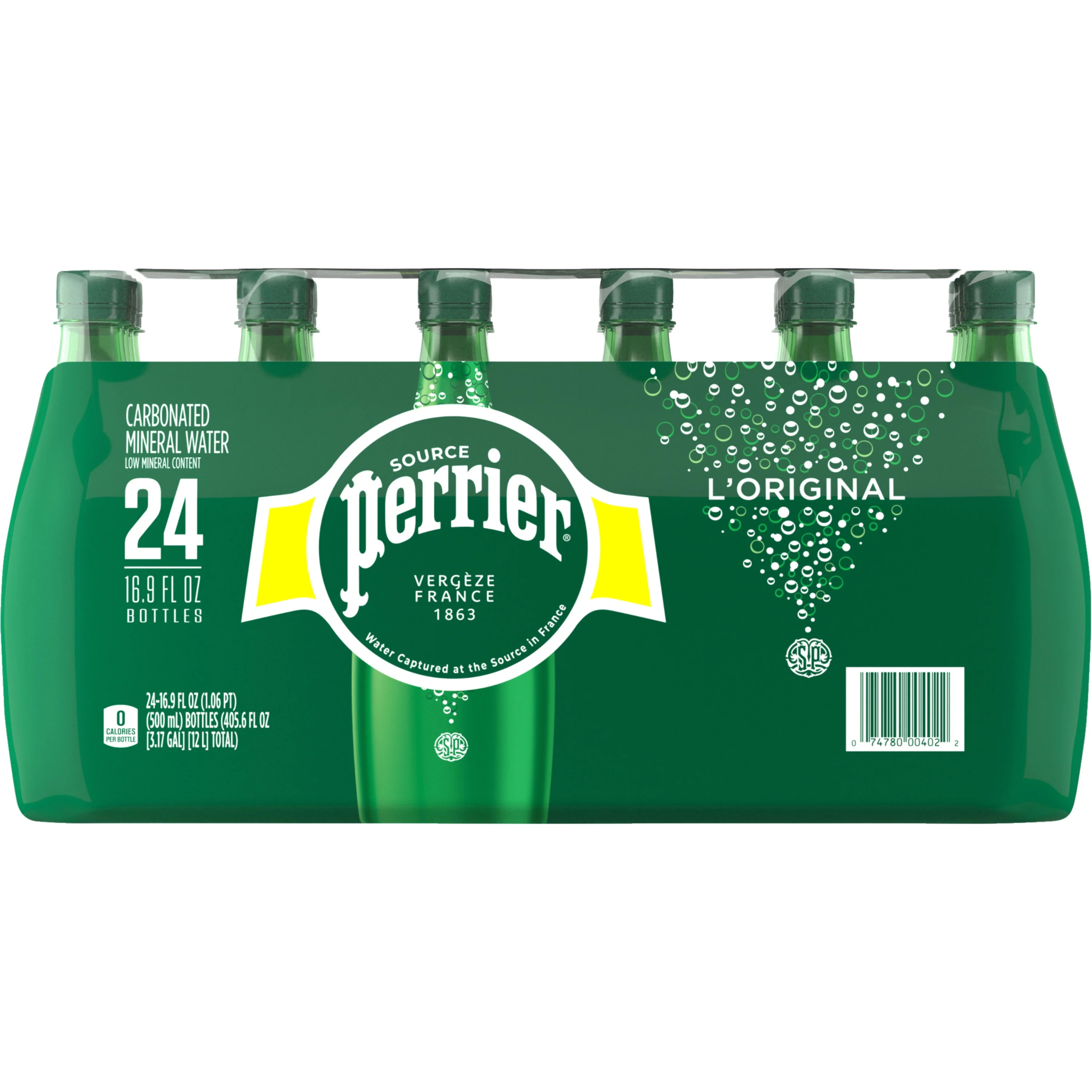 Perrier Sparkling Water, 405.6 fl oz, 24 Pack Plastic Bottles