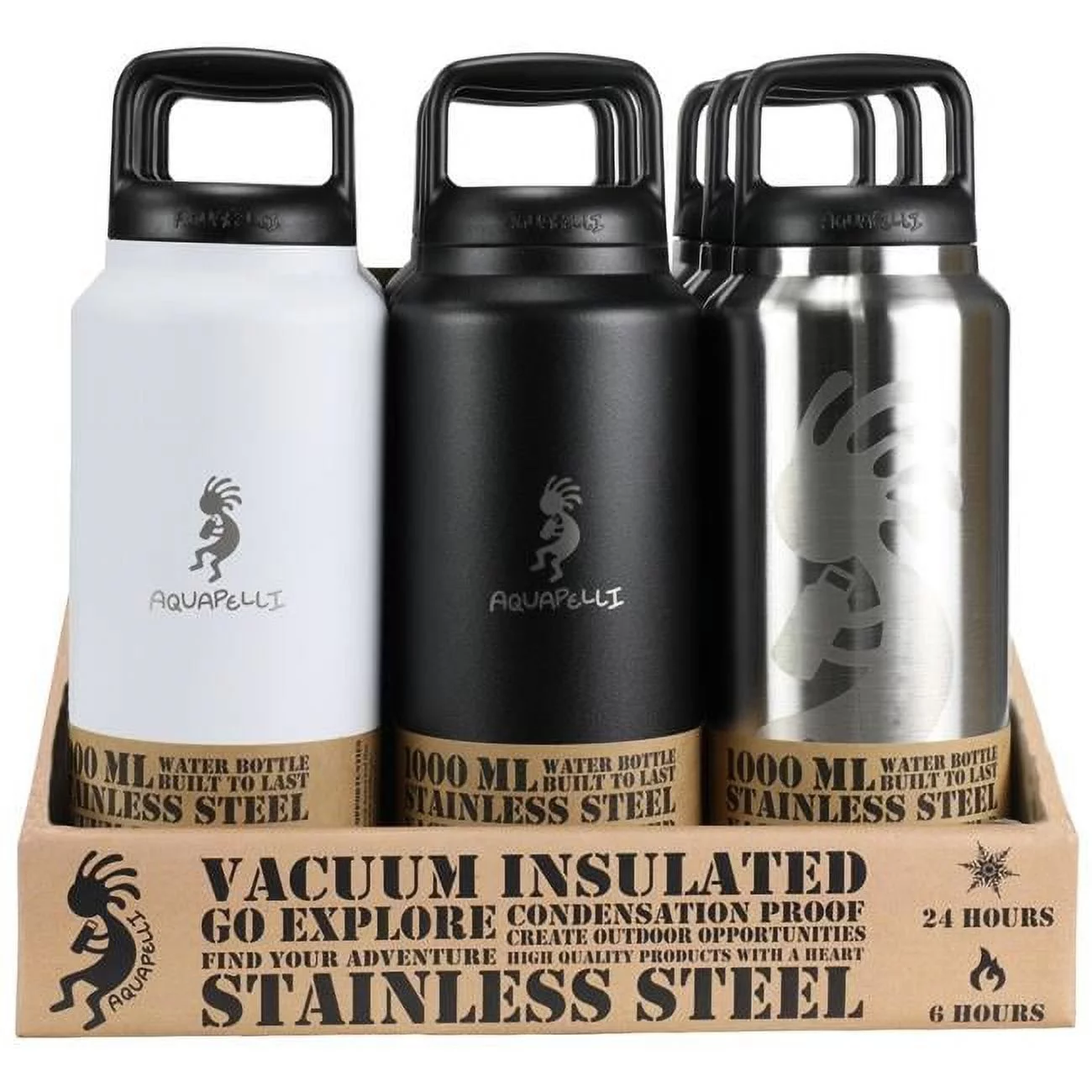 Aquapelli 2350608 1000 ml Vacuum Insulated Water Bottle - 16 oz - Case of 9