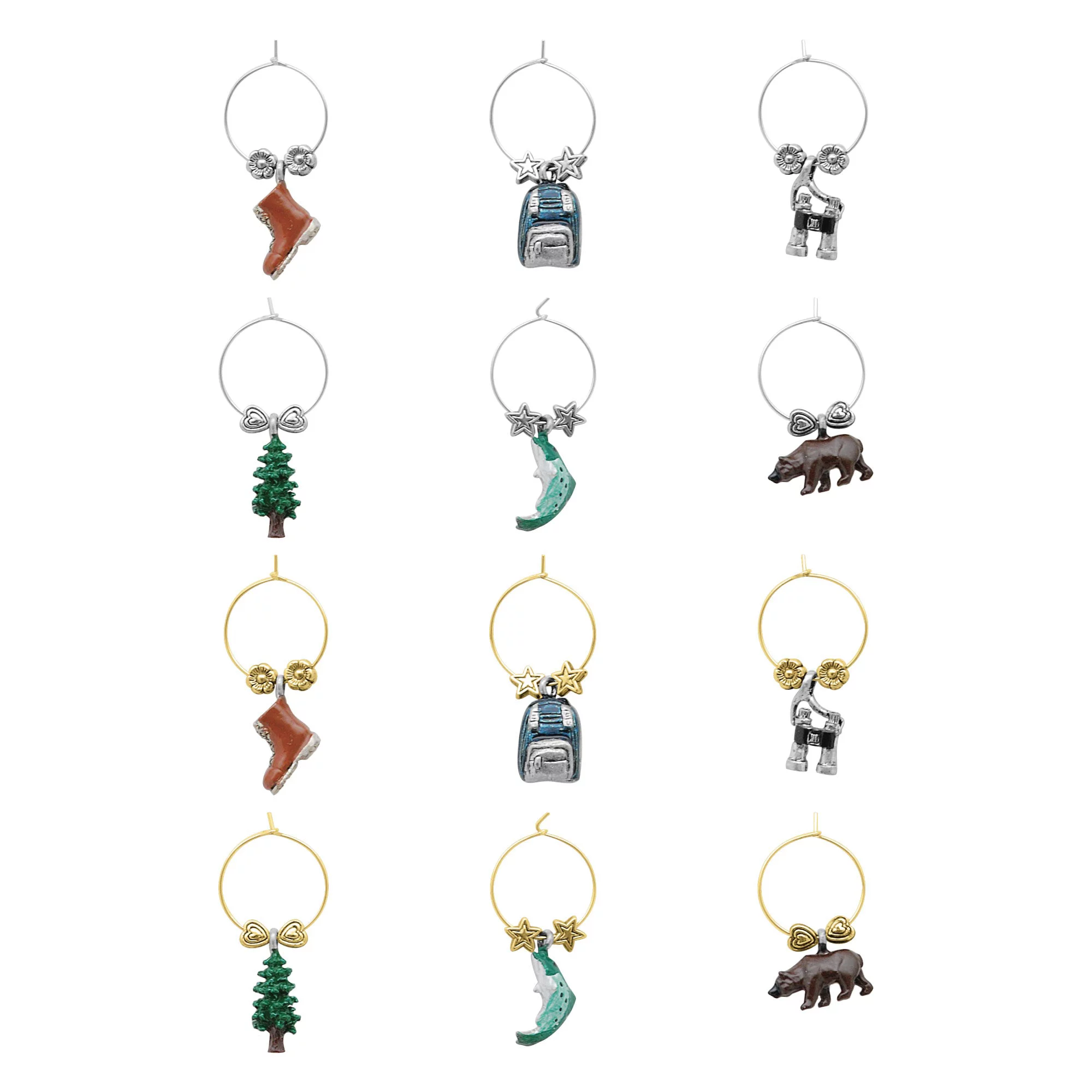 Wine Things 12-Piece Take A Hike Wine Charms/Wine Glass Tags/Drink Markers for Stem Glasses