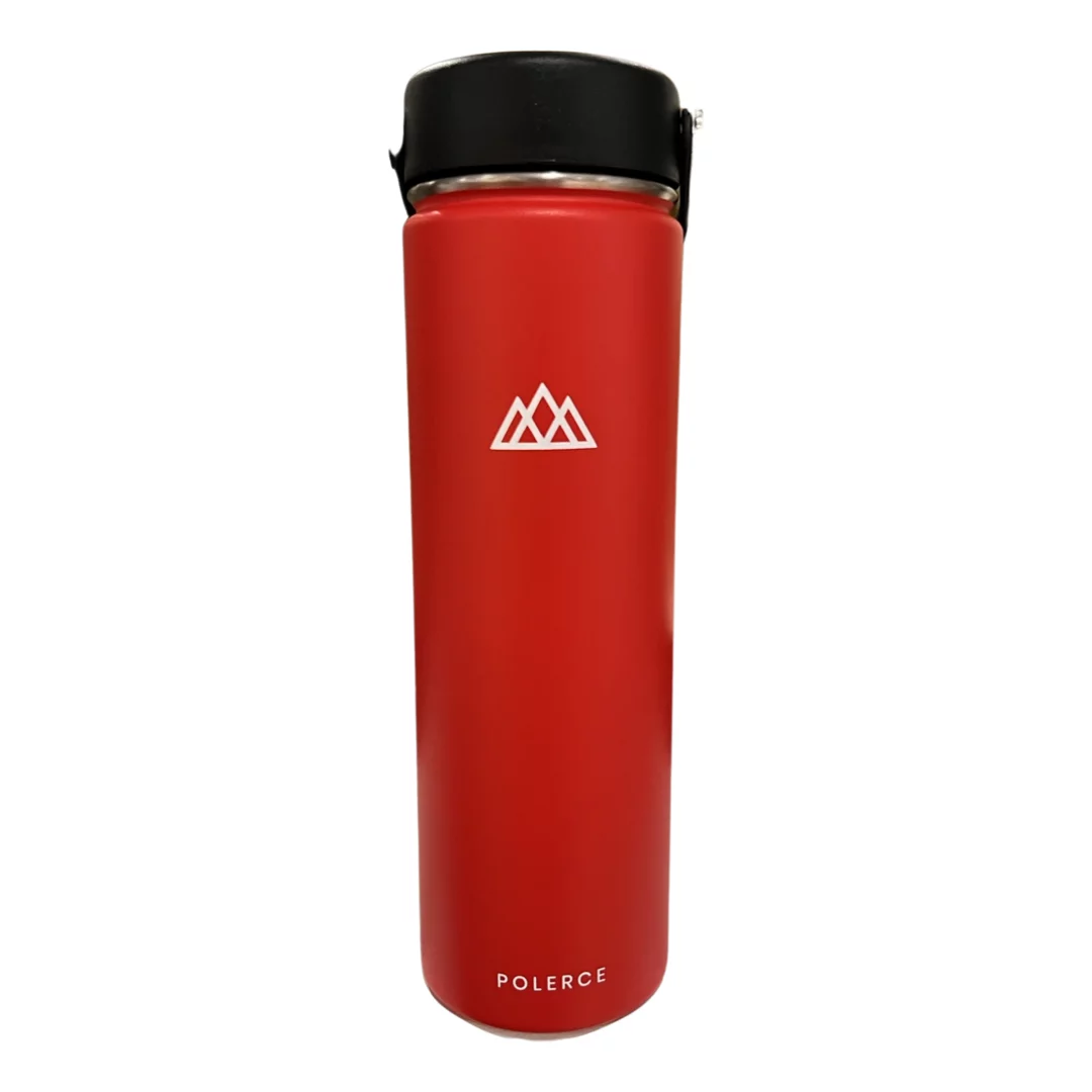Vacuum Insulated Bottle - Stainless Steel Double Wall Thermally Insulated Flask with Flex Cap - 21 oz - Red- by Polerce