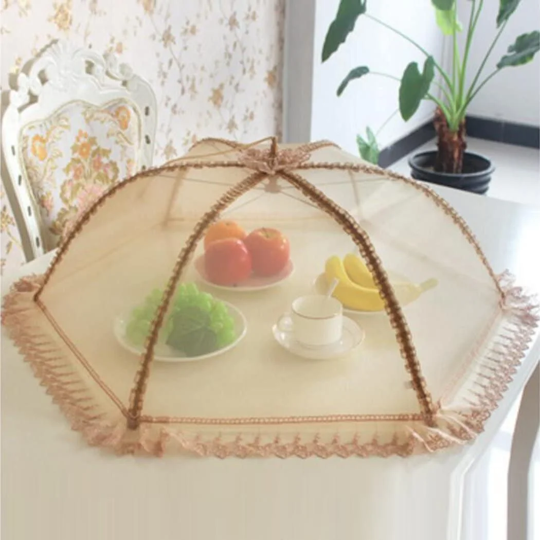 Fymlhomi Food Cover Tent Collapsible Mesh Food Net for Indoor Outdoor Events Umbrella Dome Food Protector Cover, Lace Trimming