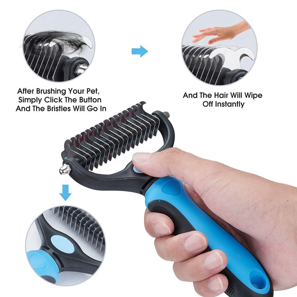 Pet Grooming Tool - 2 Sided Undercoat Rake for Cats and Dogs - Safe Dematting Comb for Easy Mats & Tangles Removing - No More Nasty Shedding and Flying Hair