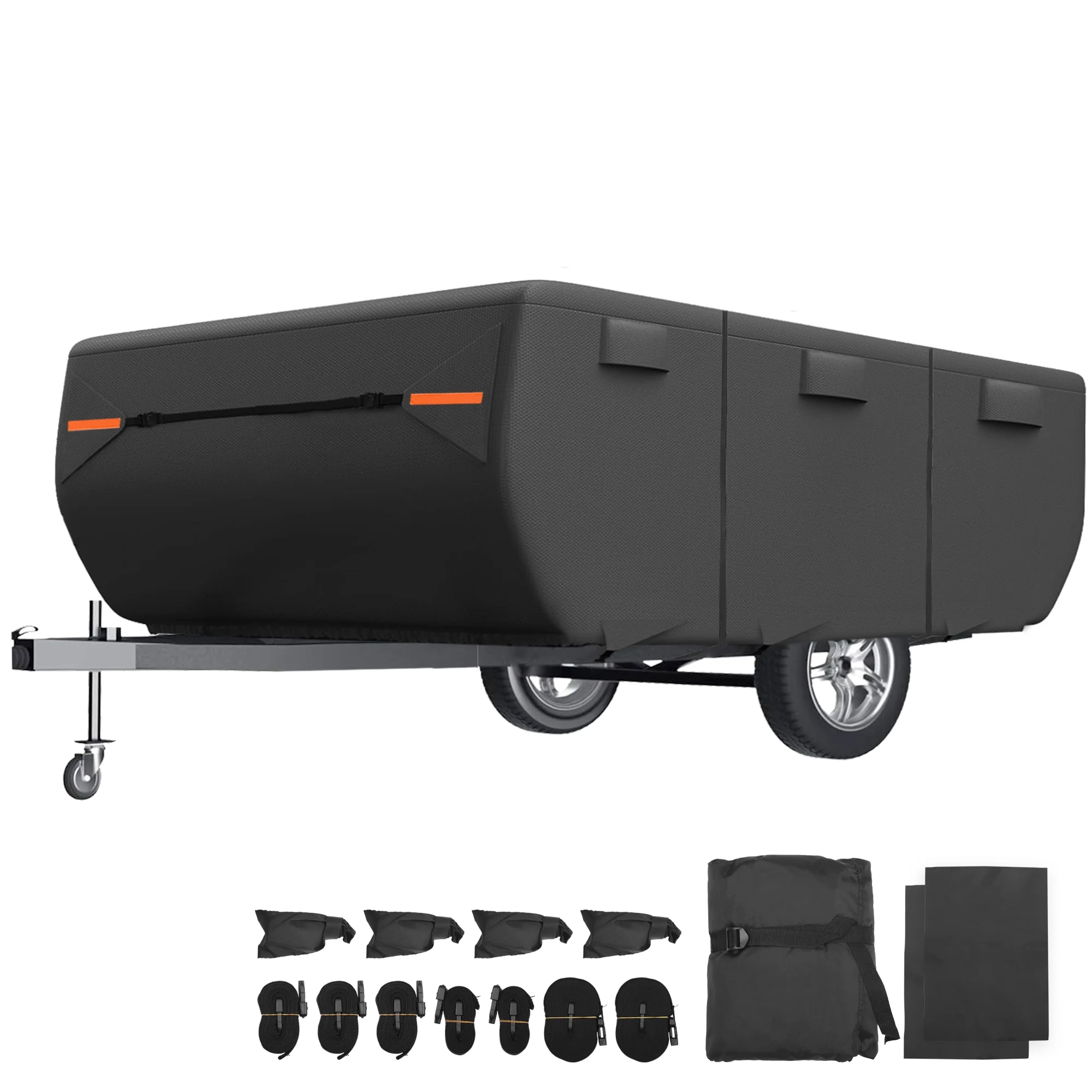 Unique Bargains Waterproof  Camper Trailer Cover Fits 10'-12' RV Cover Anti-UV with 3+2 Straps Black