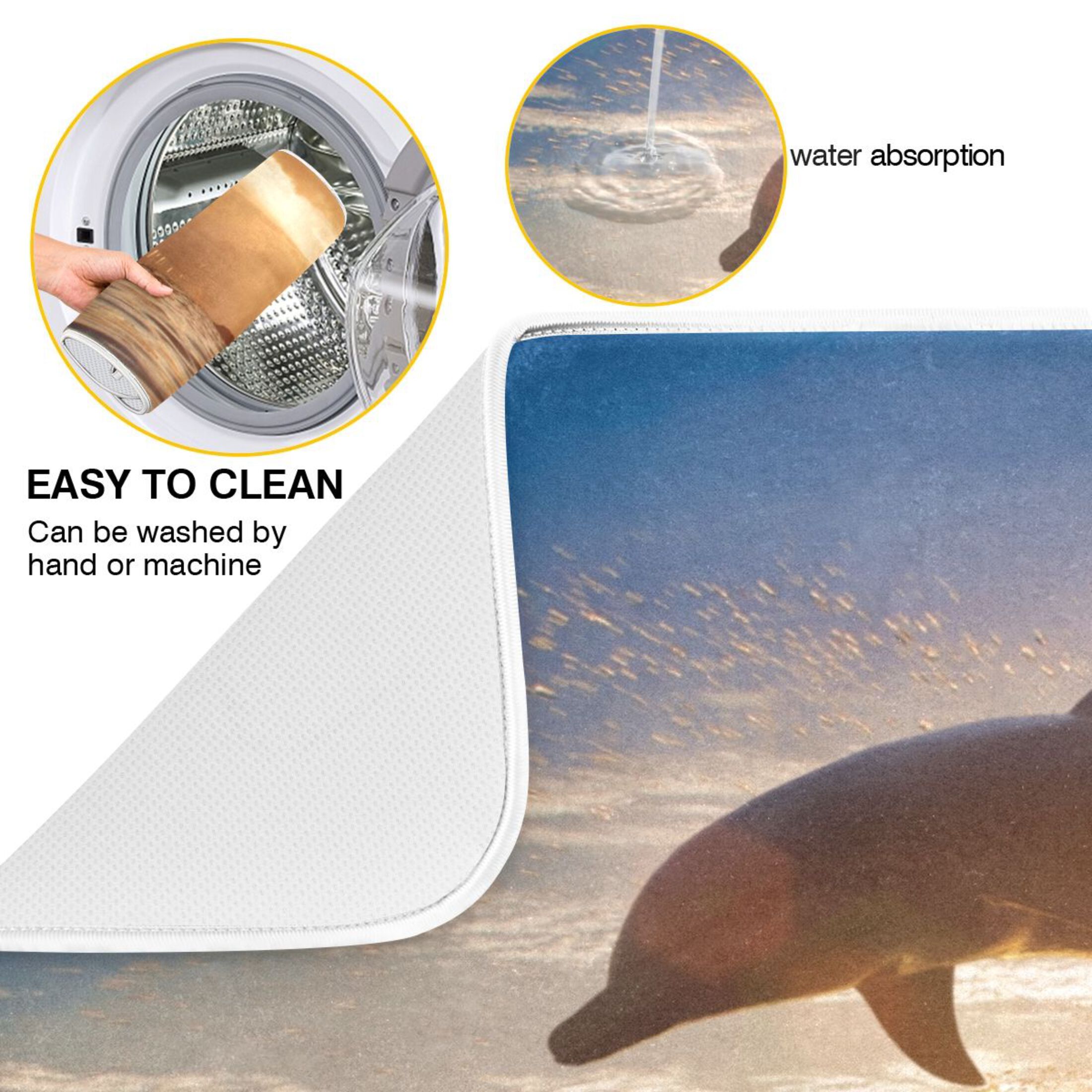 Dolphin Jumping Out Of The Sea Dish Drying Mat Microfiber Kitchen Mats Large Counter Absorbent Dish Pad Drainer Rack 18