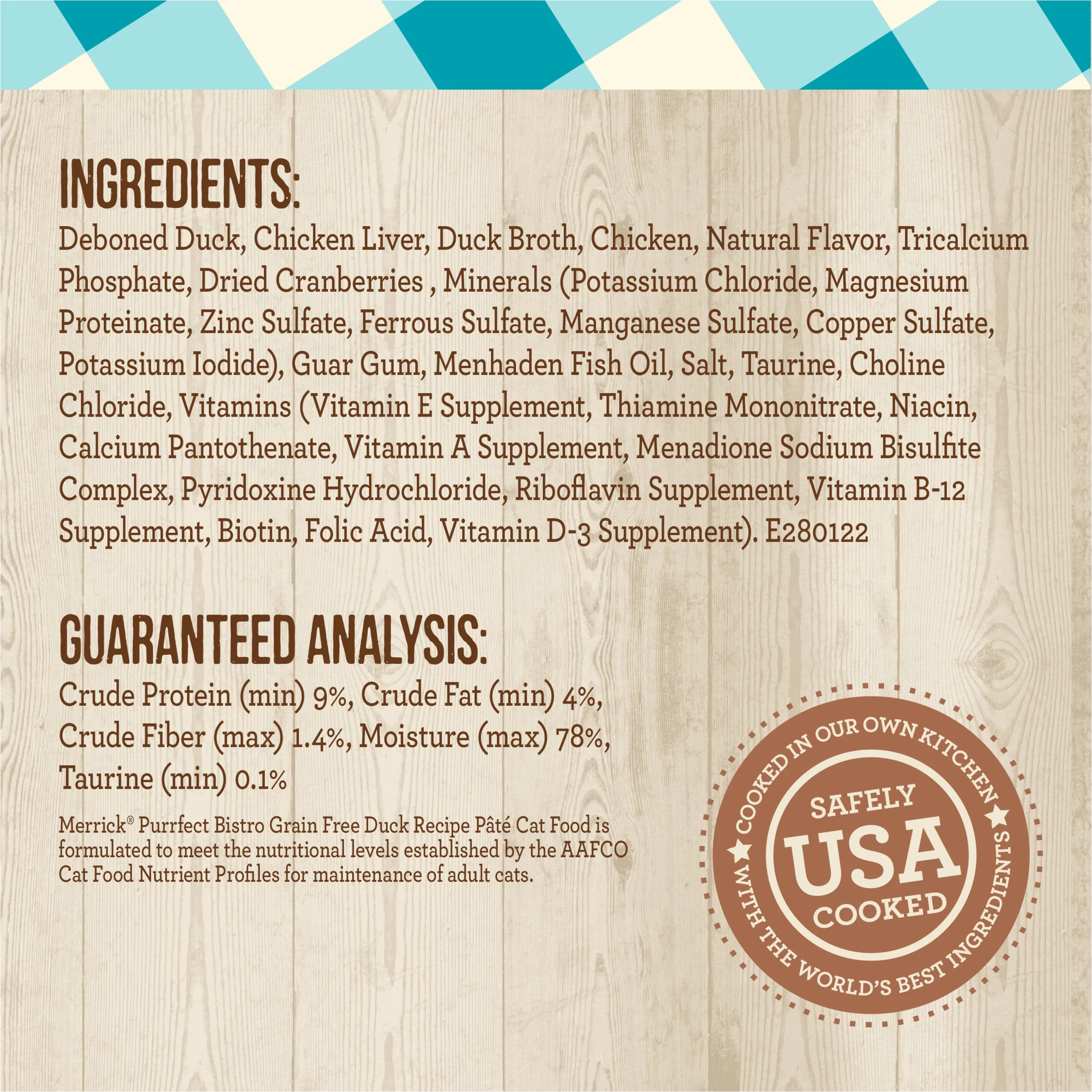 Merrick Purrfect Bistro Grain Free Premium Soft Canned Pate Adult Wet Cat Food, High Protein Duck Recipe