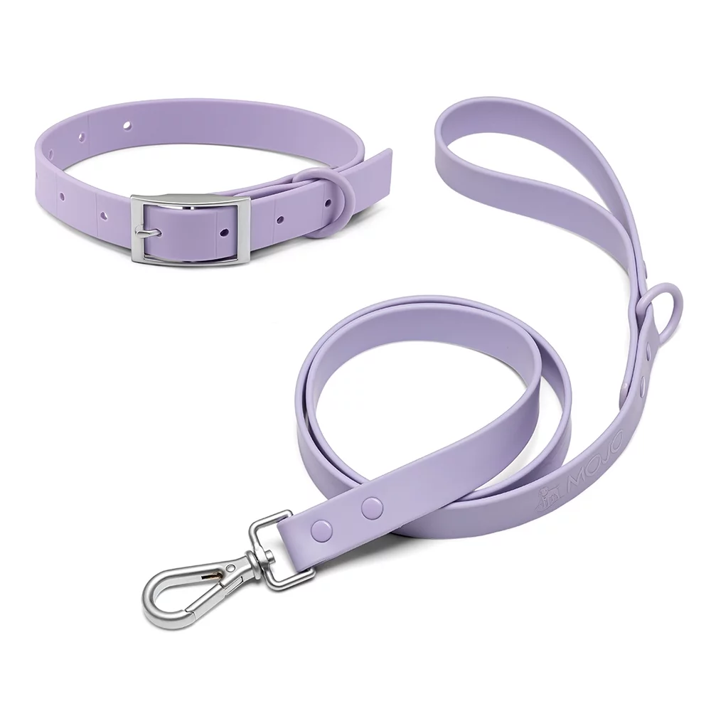 Mojo Pet Supply Hydro Combo Dog Collar & Leash in Lavender with Silver Hardware | Waterproof and Odor Free | Heavy Duty Dog Collar & Leash | Adjustable Size Collar | Easy to Clean