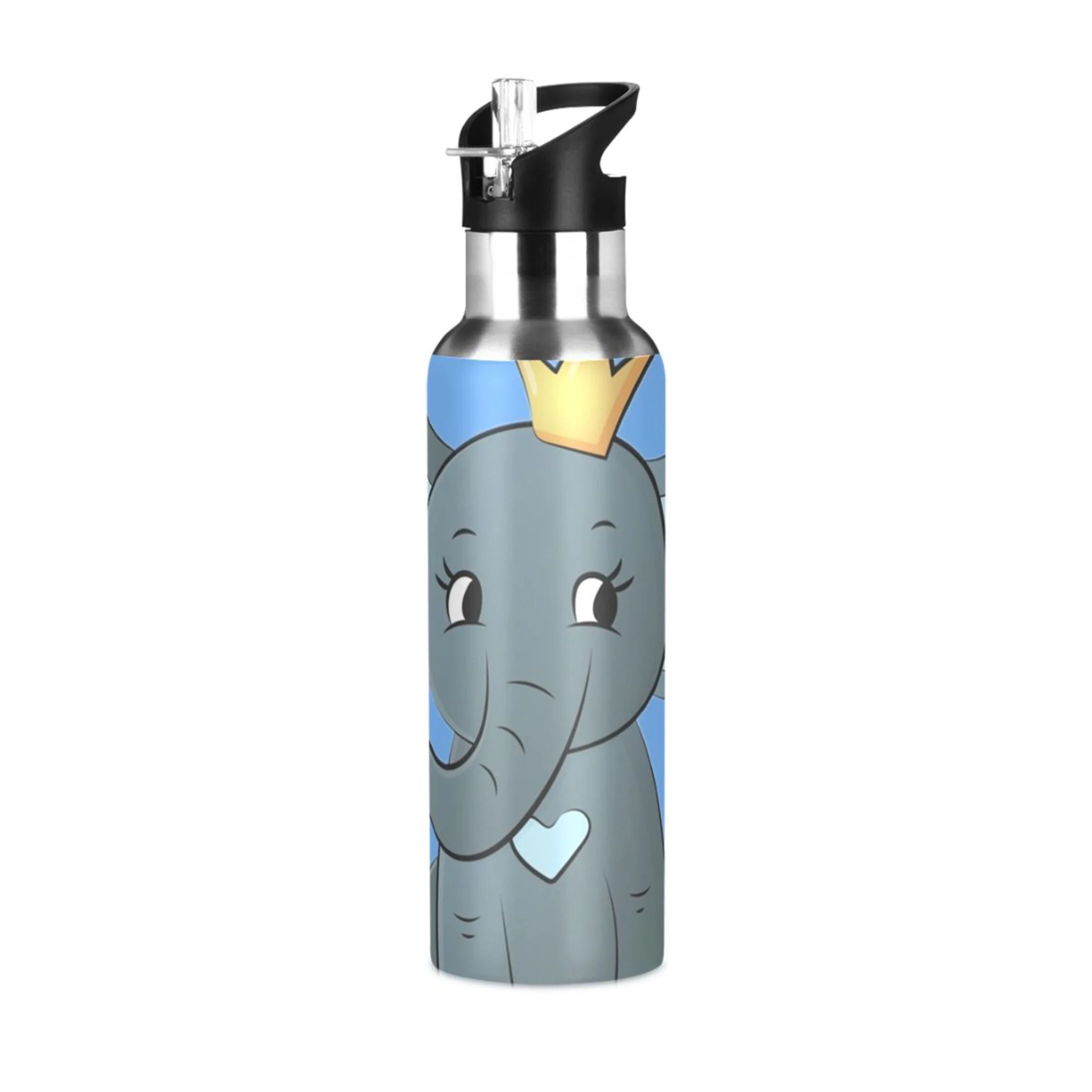 Water Bottle with Straw Lid Leak Cartoon Elephant Stainless Steel Insulated Thermos Vacuum Flask for Cold Hot Drinking for Sports Camping Gym Yoga