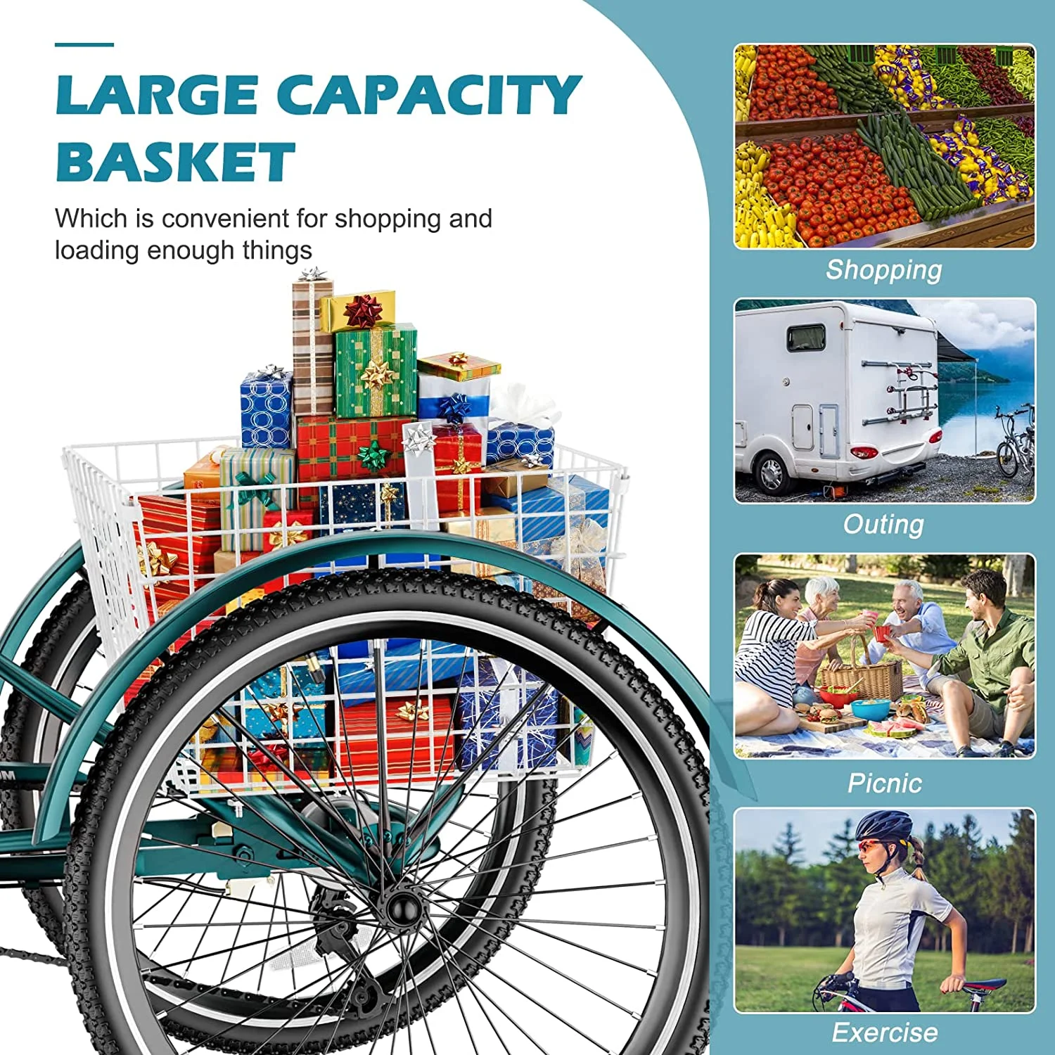 MOONCOOL Adult Tricycle Bike, Upgarded Wider 7 Speed 24 & 26-Inch Three Wheel Bike Cruise Trike, Low Step-Through with Backrest & Cargo Basket