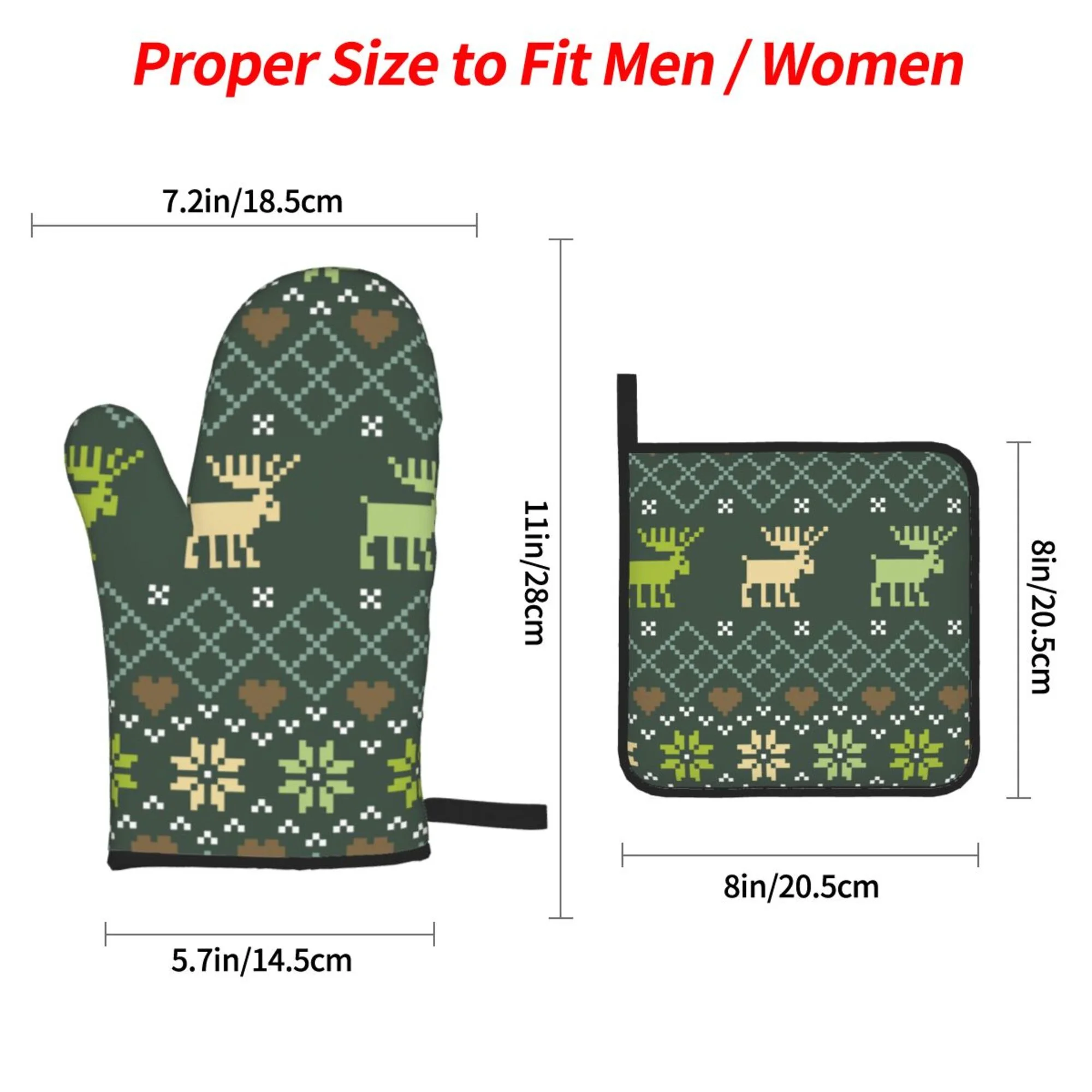 Santa'S Deer Oven Mitts And Pot Holders Sets Baking Sets For Kitchen Bbq Gloves Heat Resistant Cooking Christmas, Deer 4 Pcs